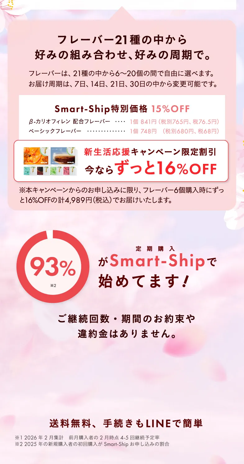 フレーバー21種の中から好みの組み合わせ、好みの周期で。