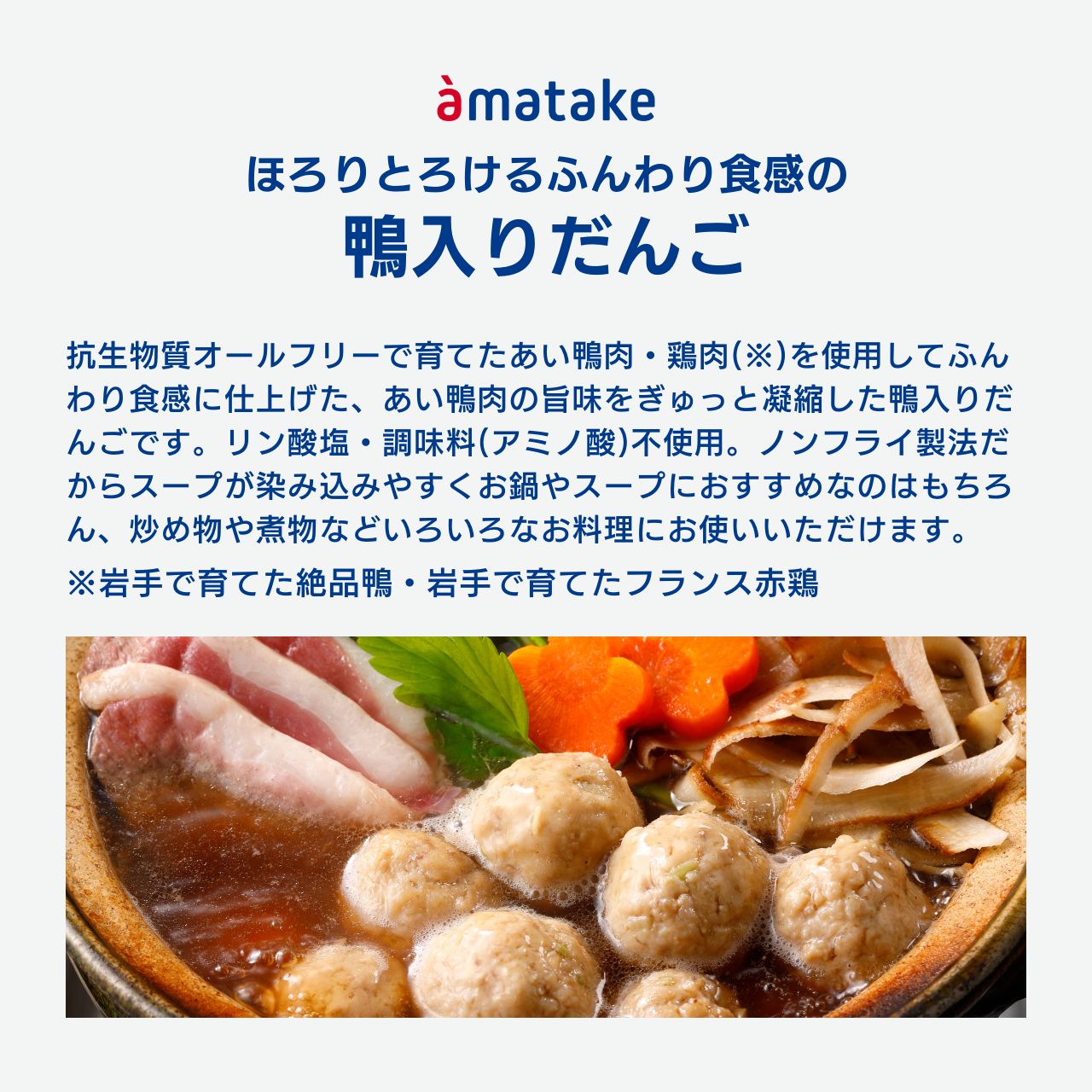 ほろりとろけるふんわり食感の鴨入りだんご
