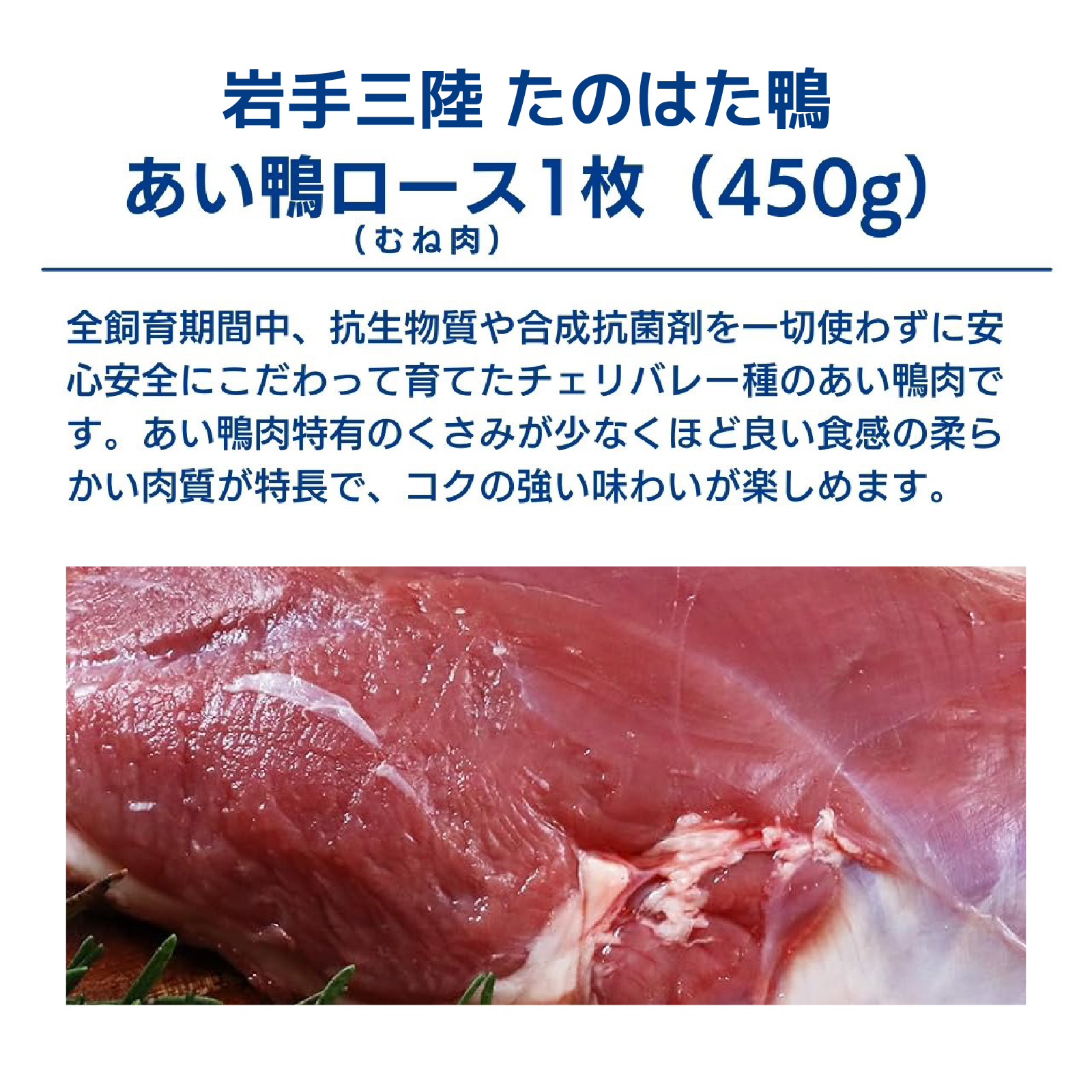 岩手三陸 たのはた鴨 むね肉1枚（450g）