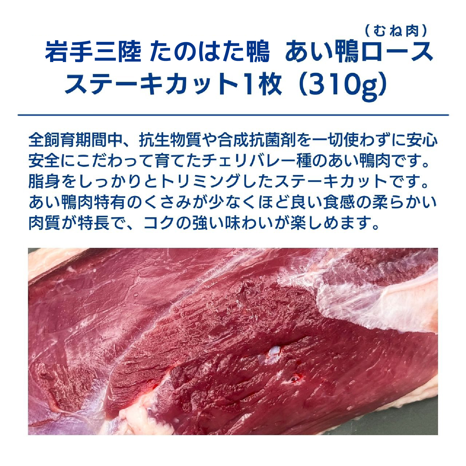 岩手三陸 たのはた鴨 むね肉ステーキカット1枚（310g）
