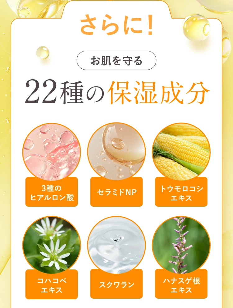 お肌を守る22種の保湿成分