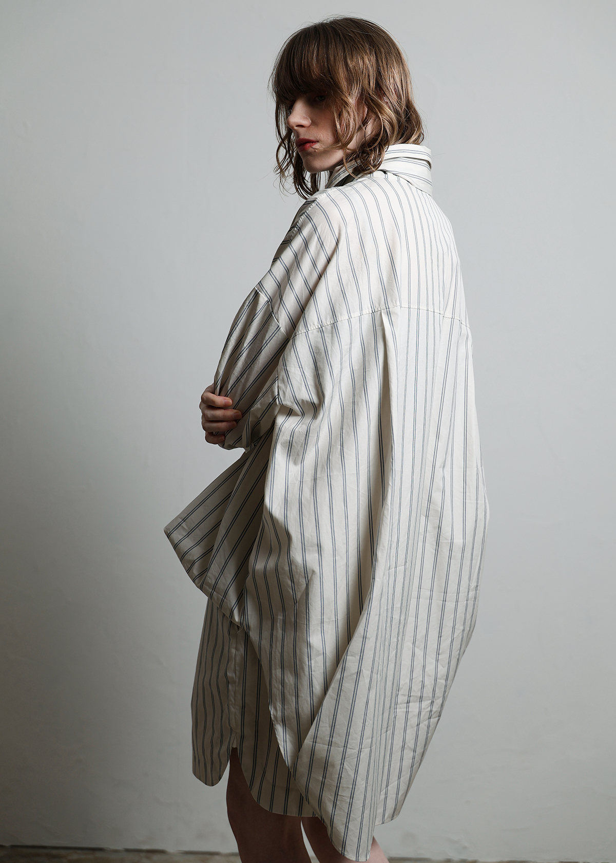 Supima Cotton Typewriter Stripe Big Shirts サイズ: F, カラー: オフホワイト