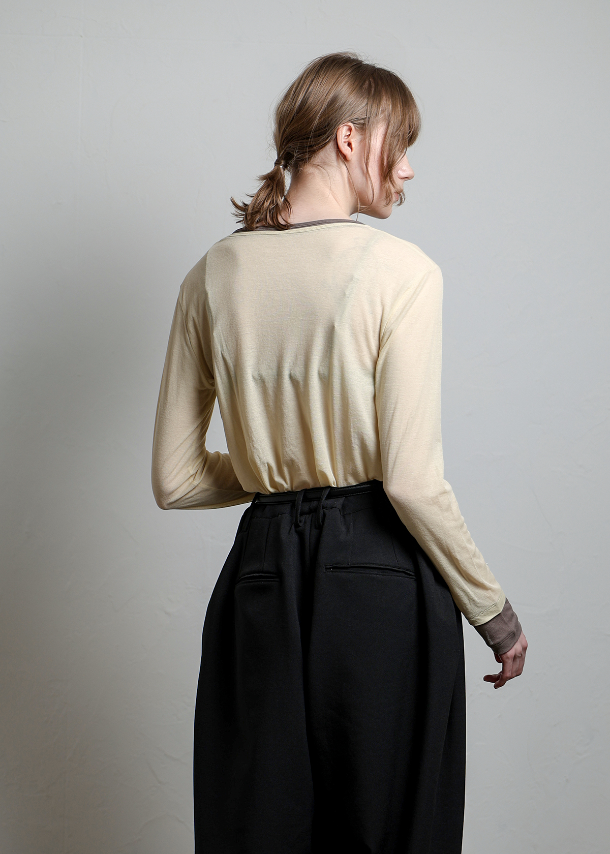 Sheer Hi-Twist Rib Jersey Layer-like LS T サイズ: F, カラー: イエロー