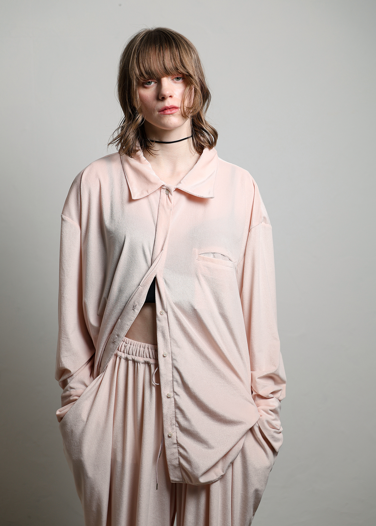 Sheer Velours Easy Shirts サイズ: F, カラー: ブルー