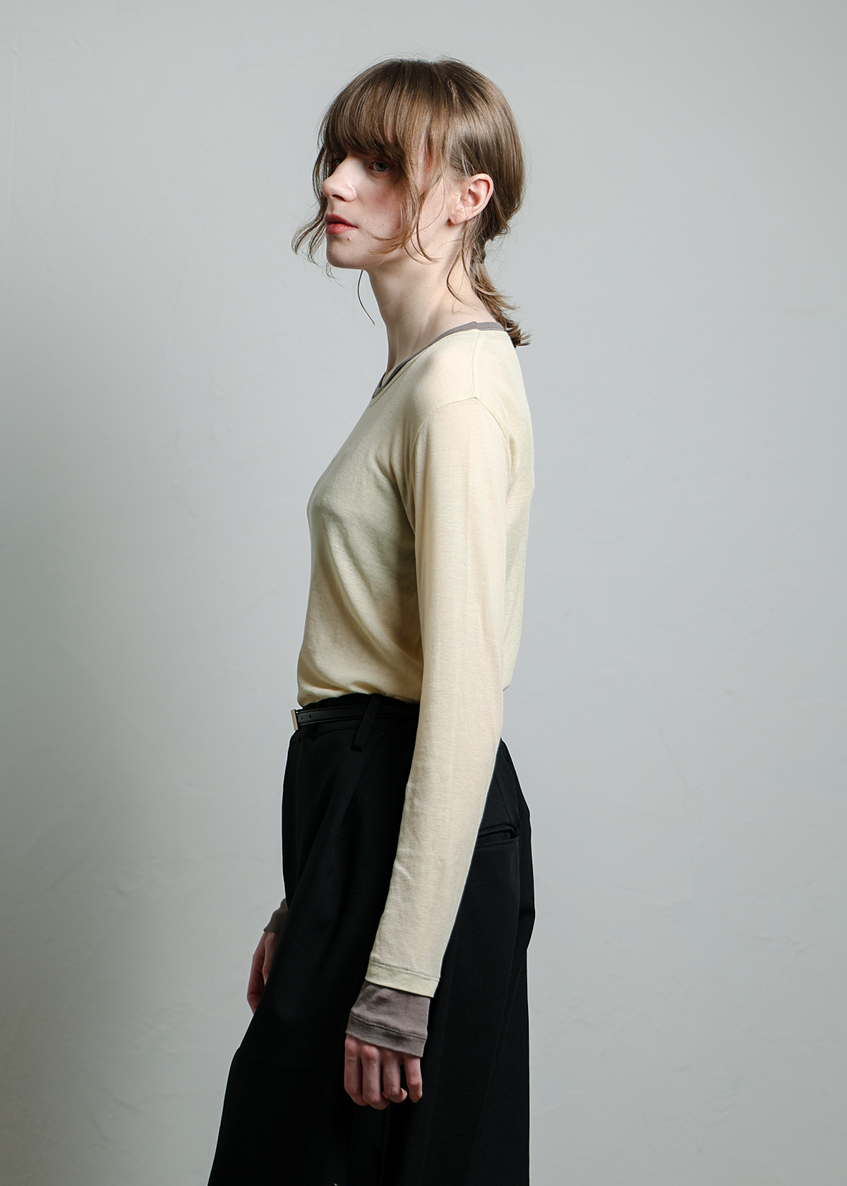 Sheer Hi-Twist Rib Jersey Layer-like LS T サイズ: F, カラー: イエロー