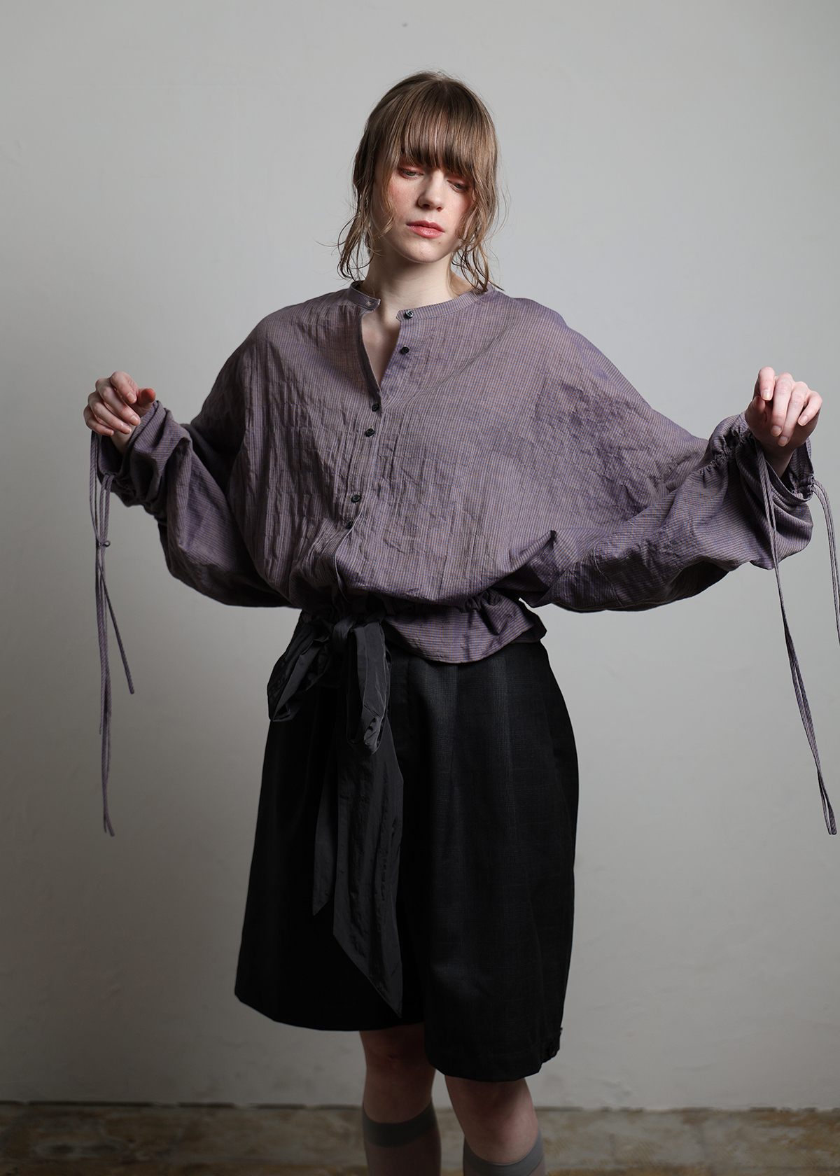 C/Pu Gingham CK Way Blouse サイズ: F, カラー: パープル