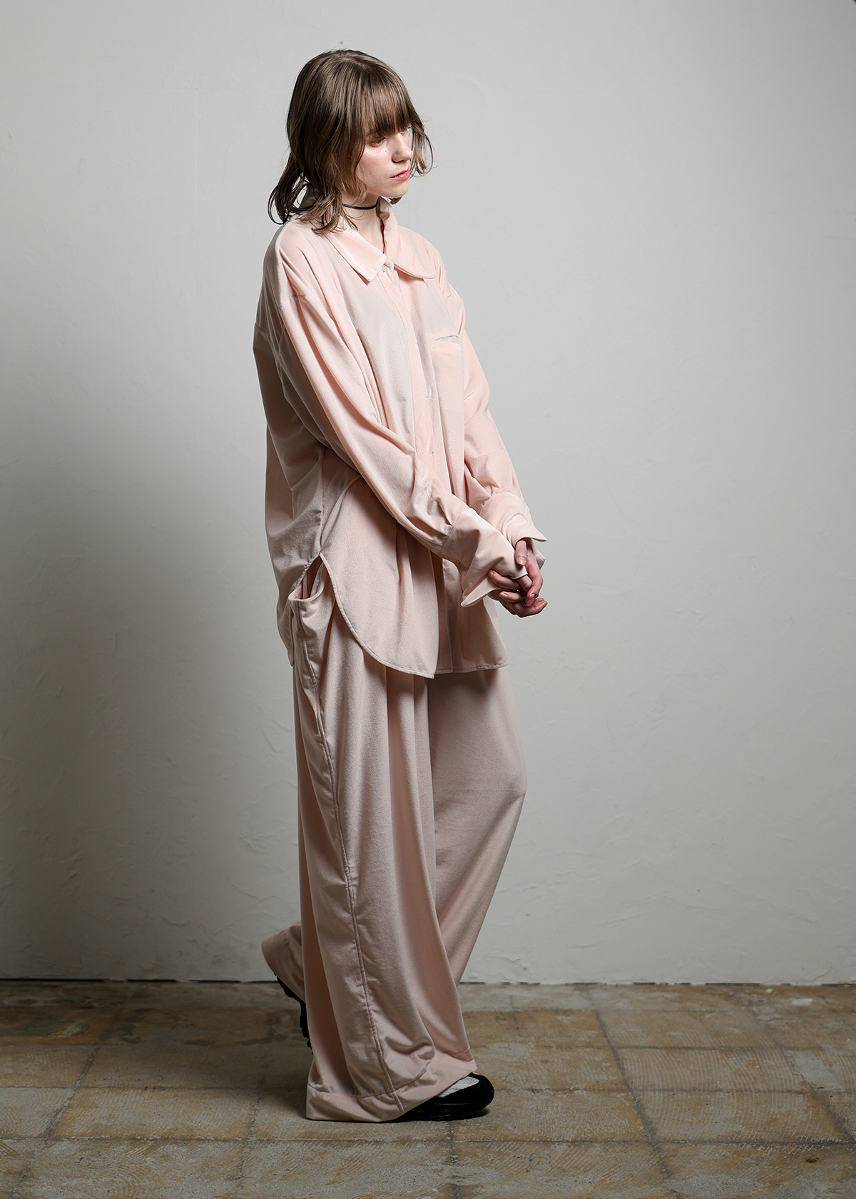 Sheer Velours Easy Shirts サイズ: F, カラー: ブルー