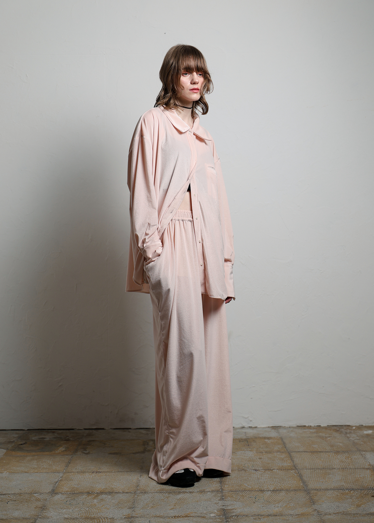 Sheer Velours Easy Shirts サイズ: F, カラー: ブルー