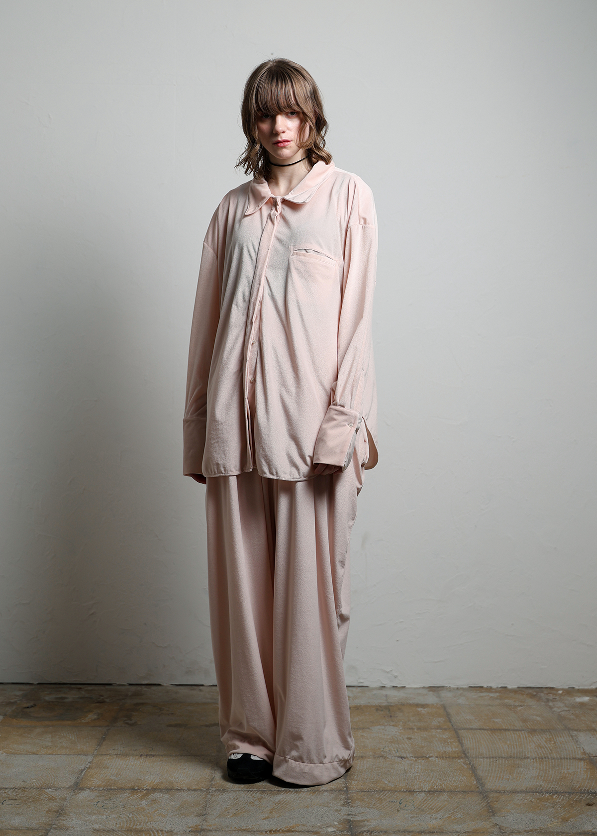 Sheer Velours Easy Shirts サイズ: F, カラー: ブルー