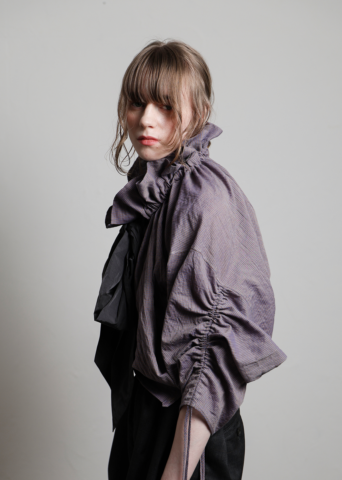 C/Pu Gingham CK Way Blouse サイズ: F, カラー: パープル