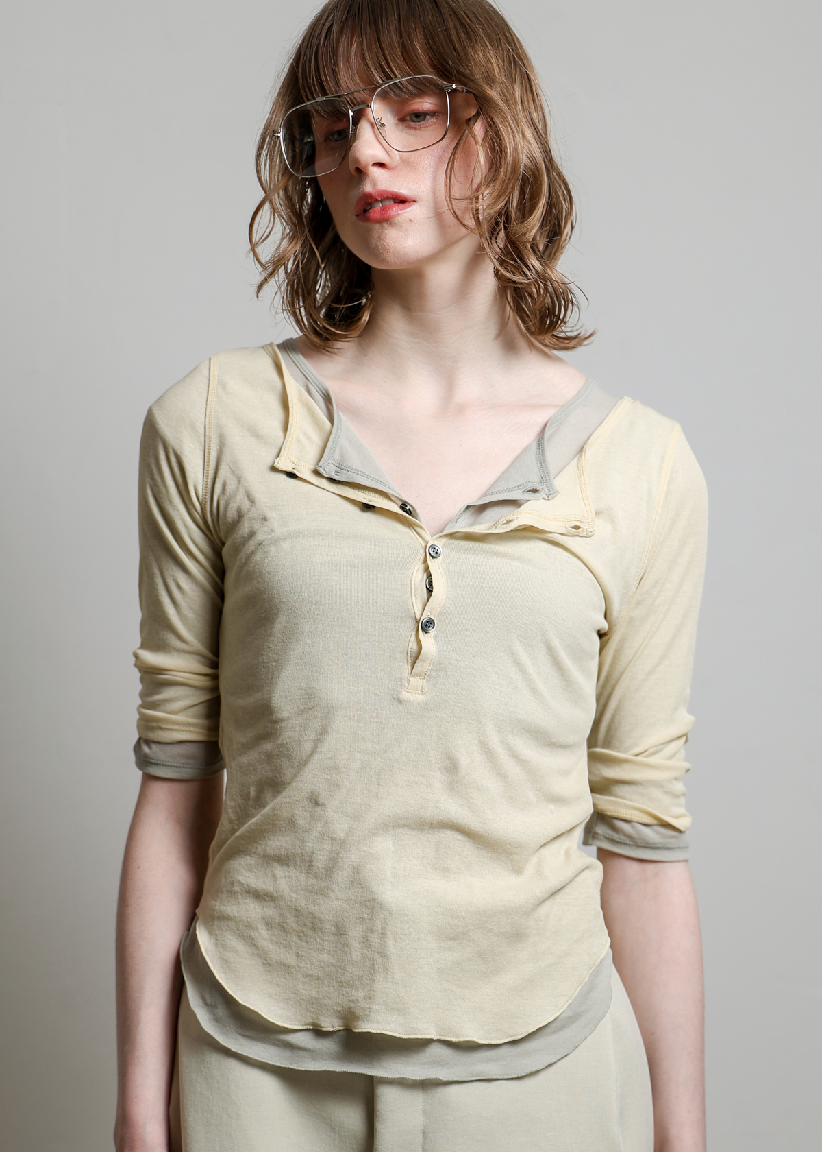 Sheer Hi-Twist Rib Jersey Henry Neck T