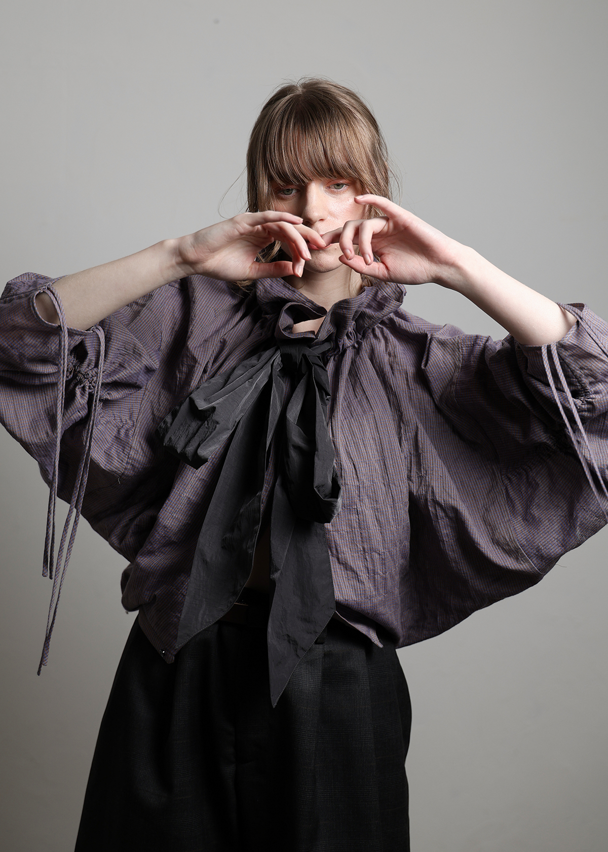 C/Pu Gingham CK Way Blouse サイズ: F, カラー: パープル