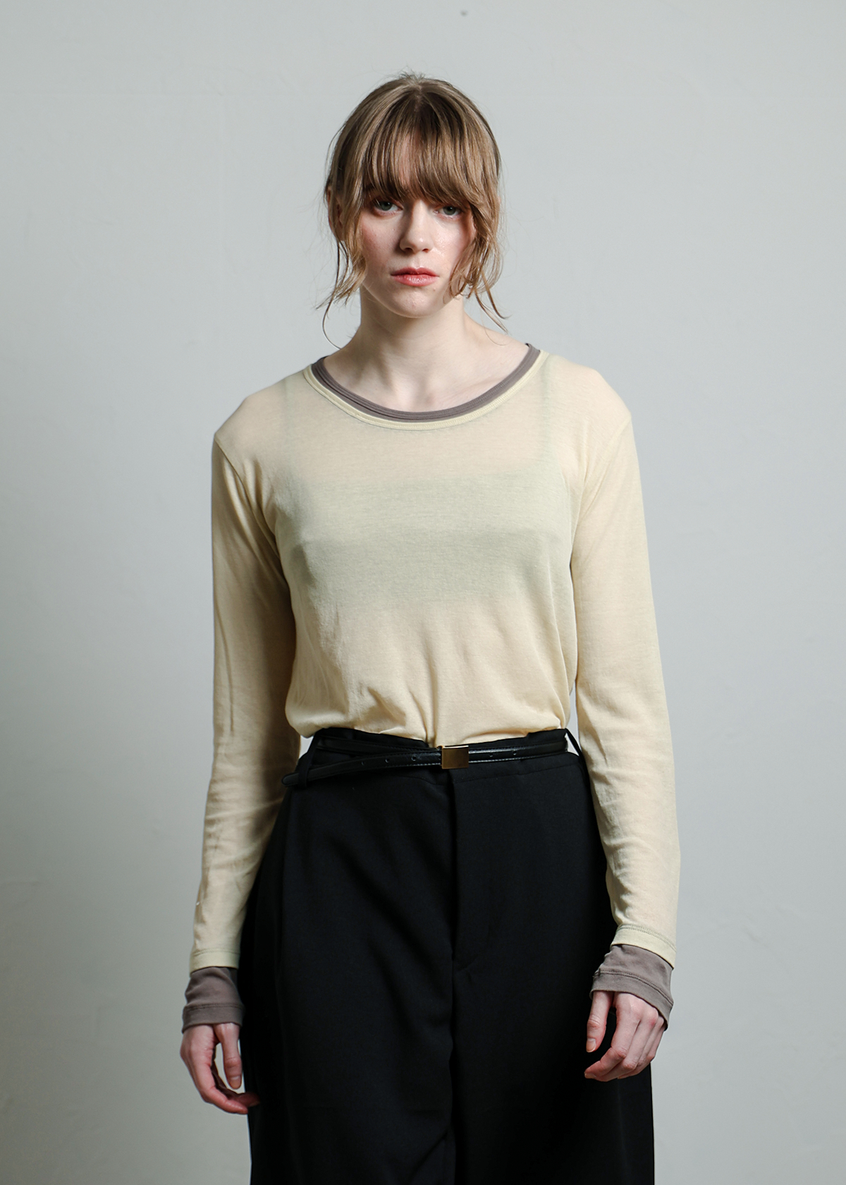 Sheer Hi-Twist Rib Jersey Layer-like LS T サイズ: F, カラー: イエロー