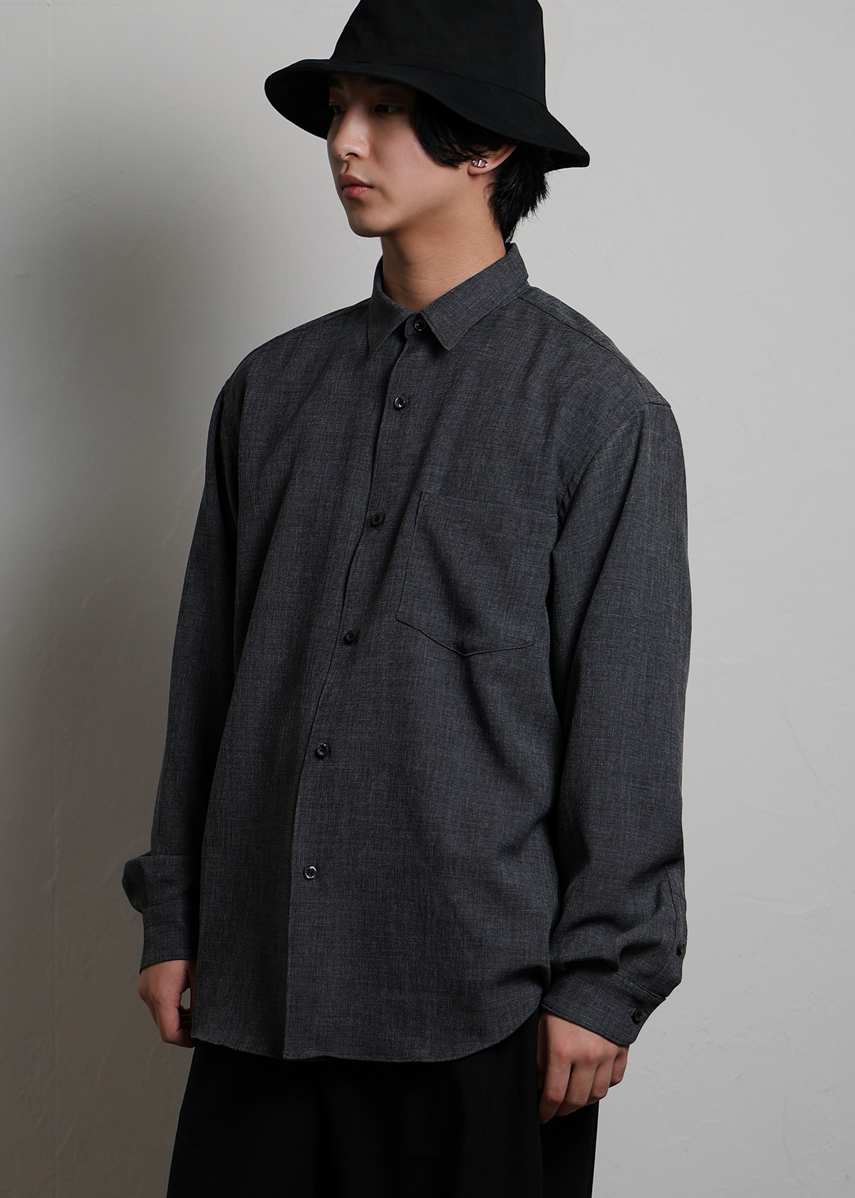 Dry Melange Dobby Chidori Dress Shirts サイズ: F, カラー: チャコール