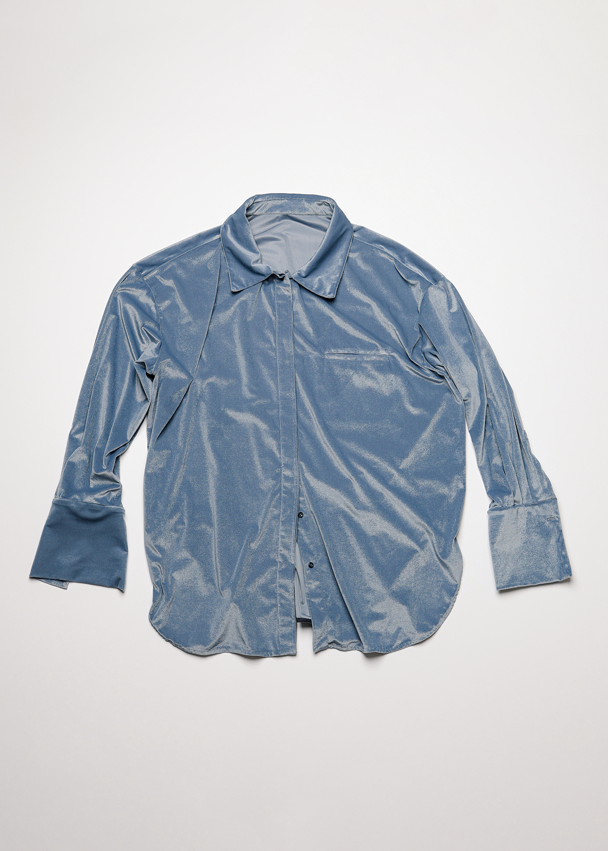 Sheer Velours Easy Shirts サイズ: F, カラー: ブルー