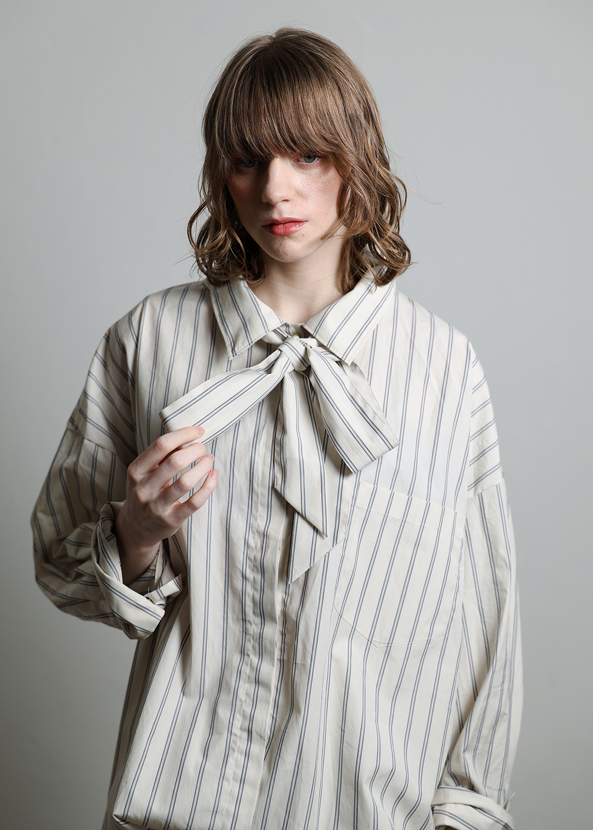 Supima Cotton Typewriter Stripe Big Shirts サイズ: F, カラー: オフホワイト