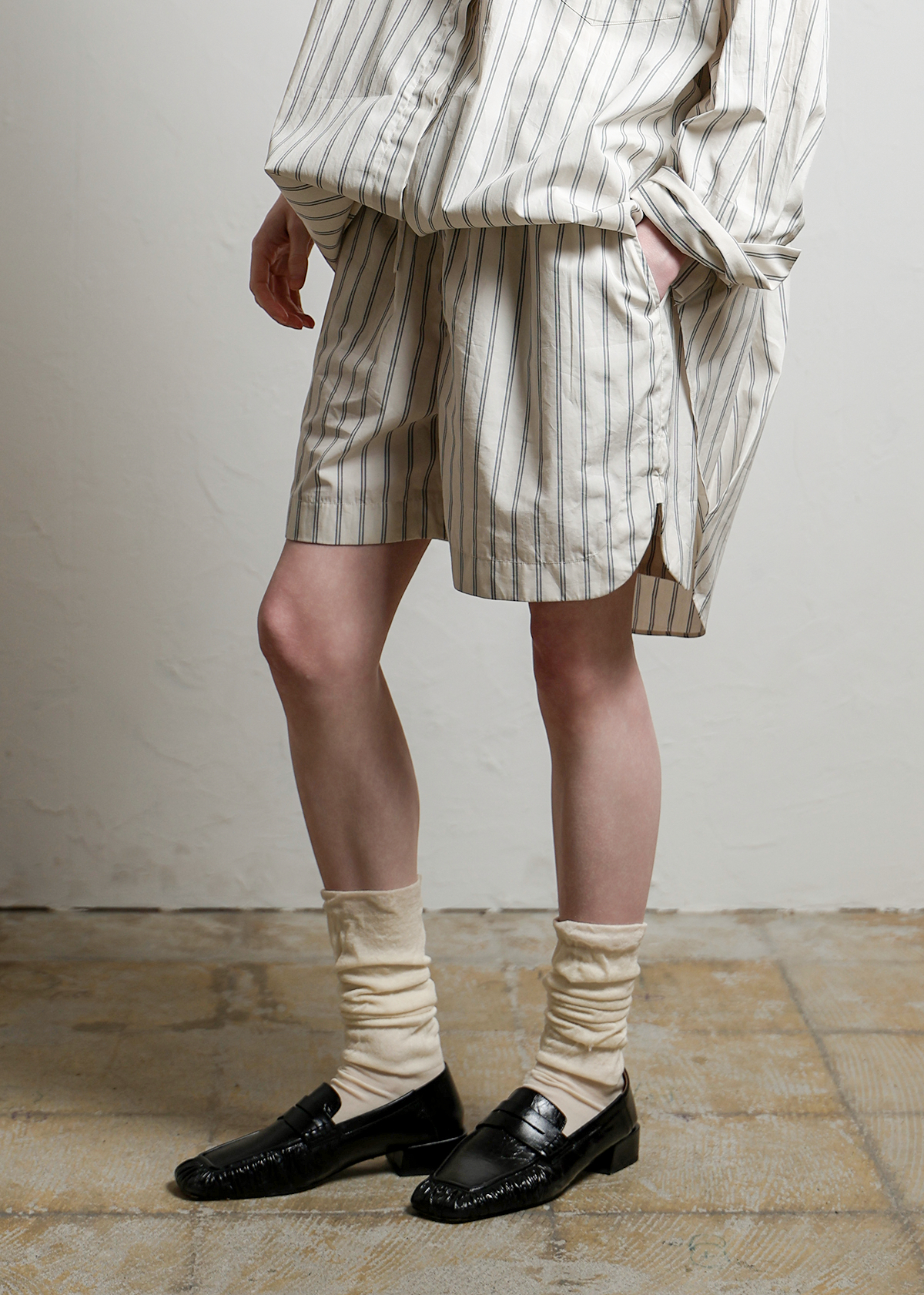 Supima Cotton Typewriter Stripe Short Pants サイズ: F, カラー: オフホワイト