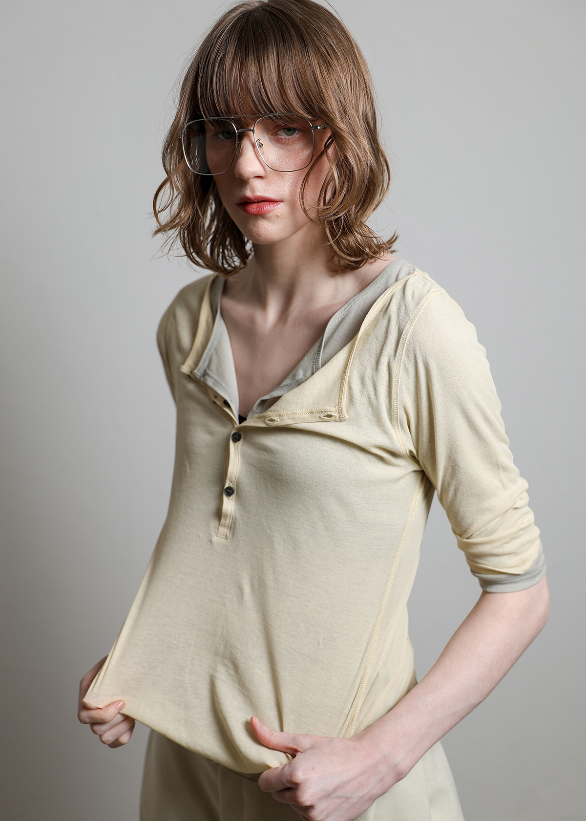 Sheer Hi-Twist Rib Jersey Henry Neck T