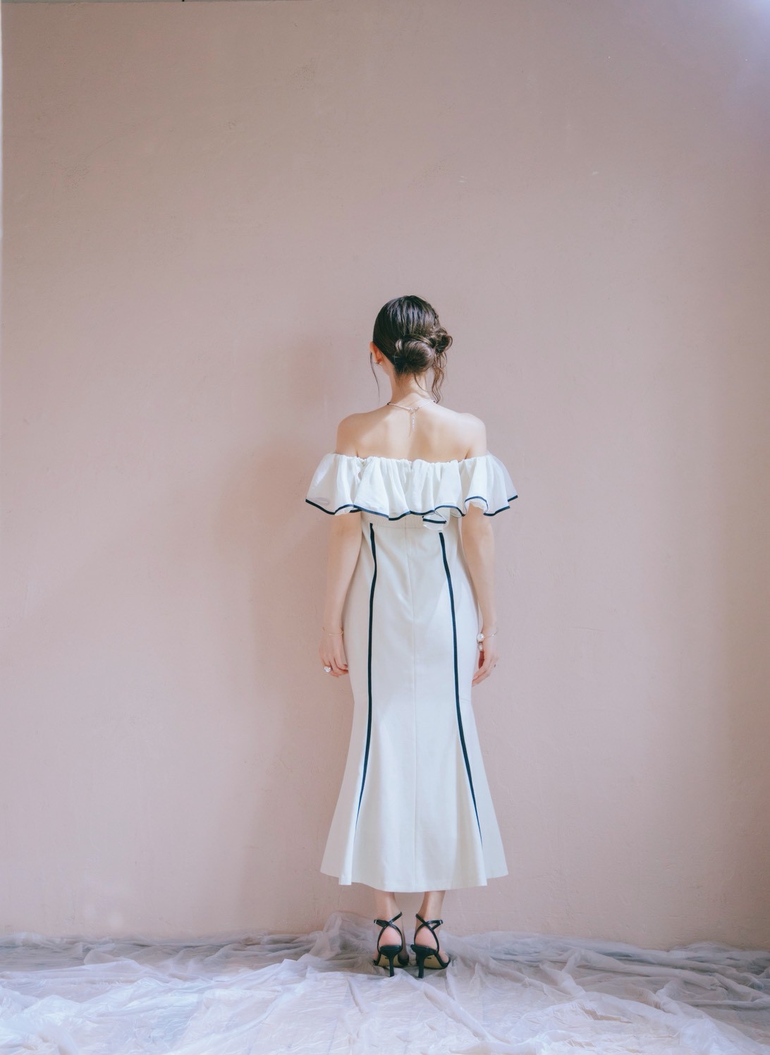 Sheer Frill Piping Dress