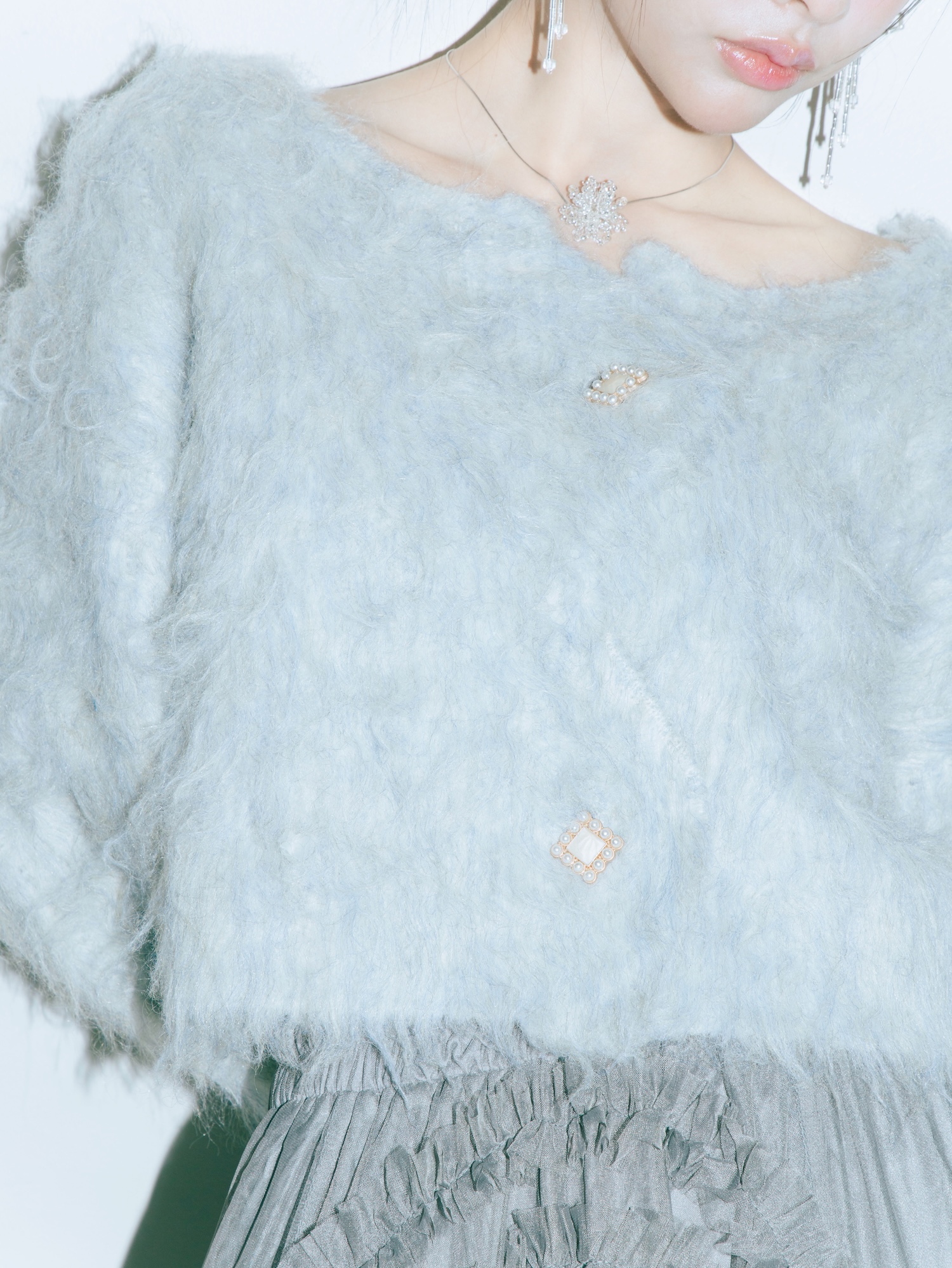 Scallop Shaggy Knit Cardigan