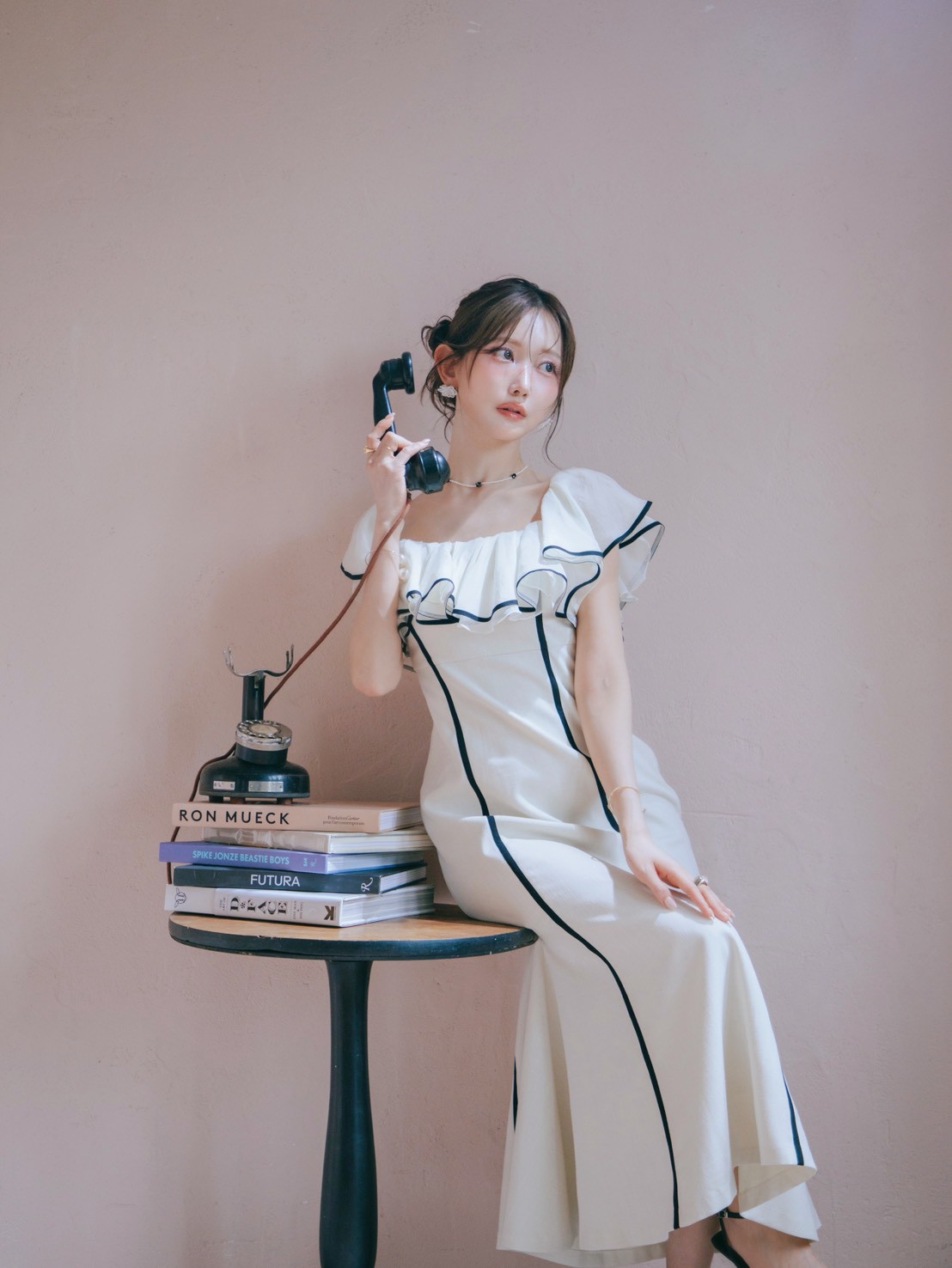Sheer Frill Piping Dress