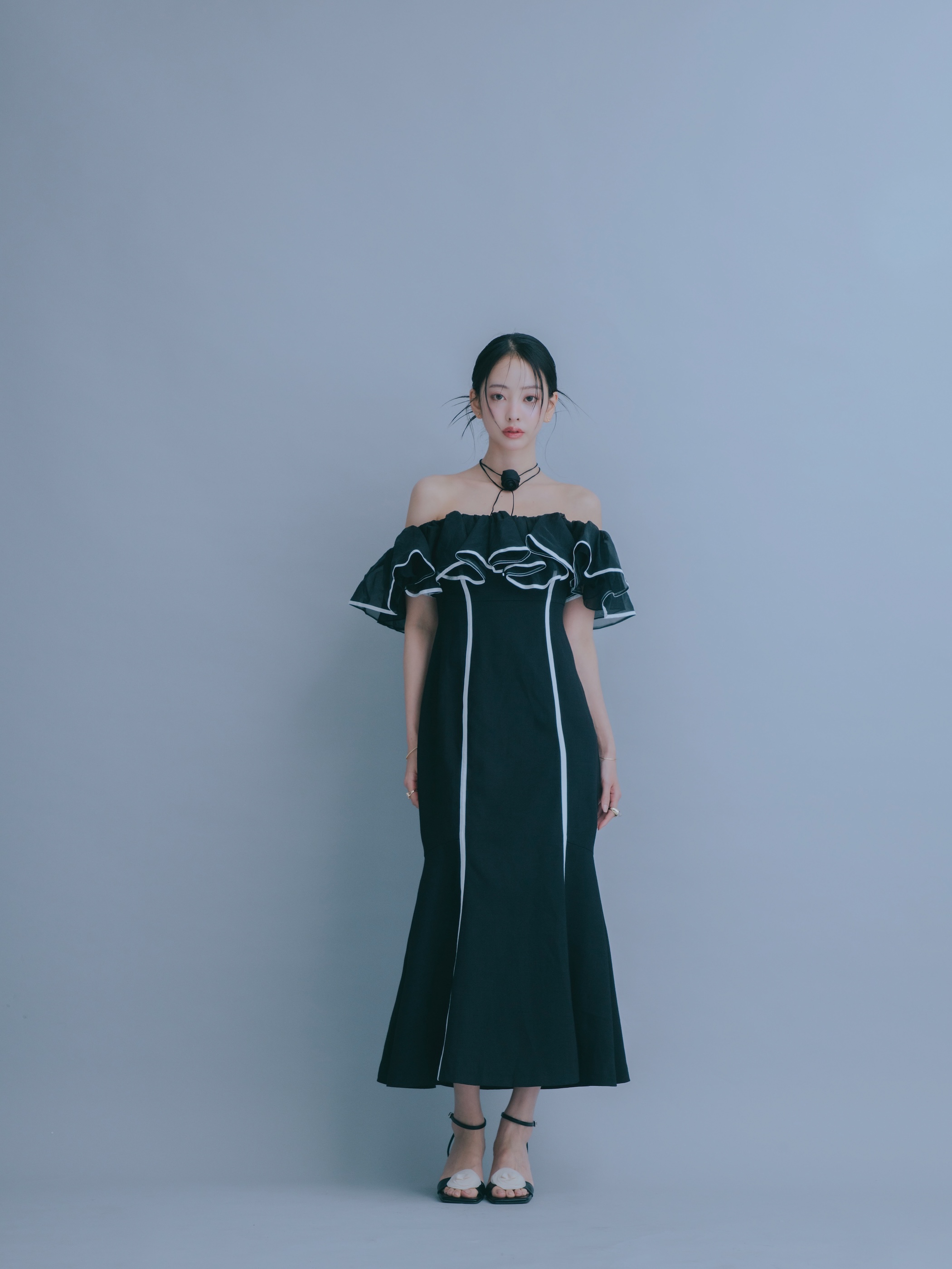 Sheer Frill Piping Dress