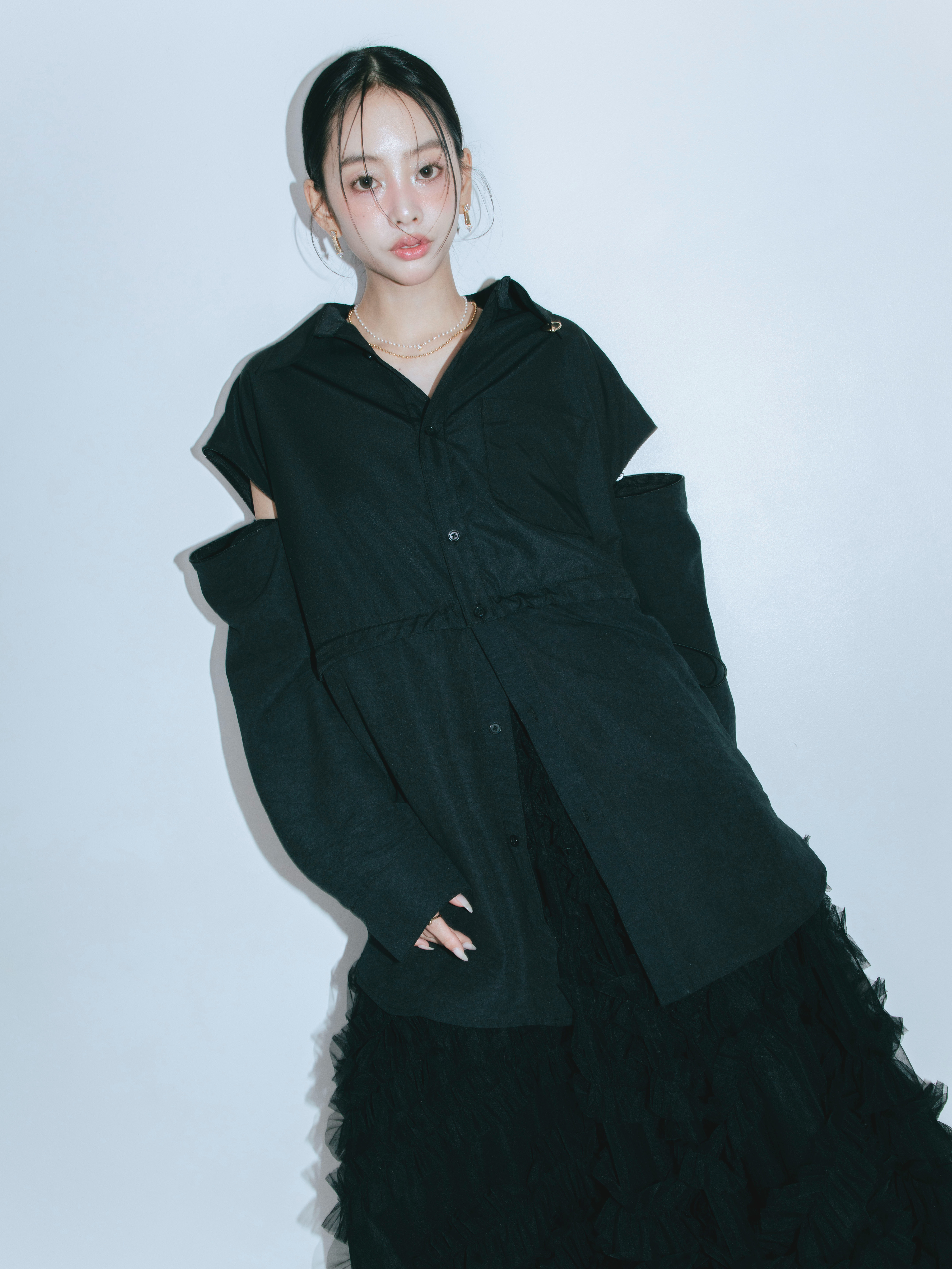 【JOUR by Crayme,】2way Slit Mix Shirt
