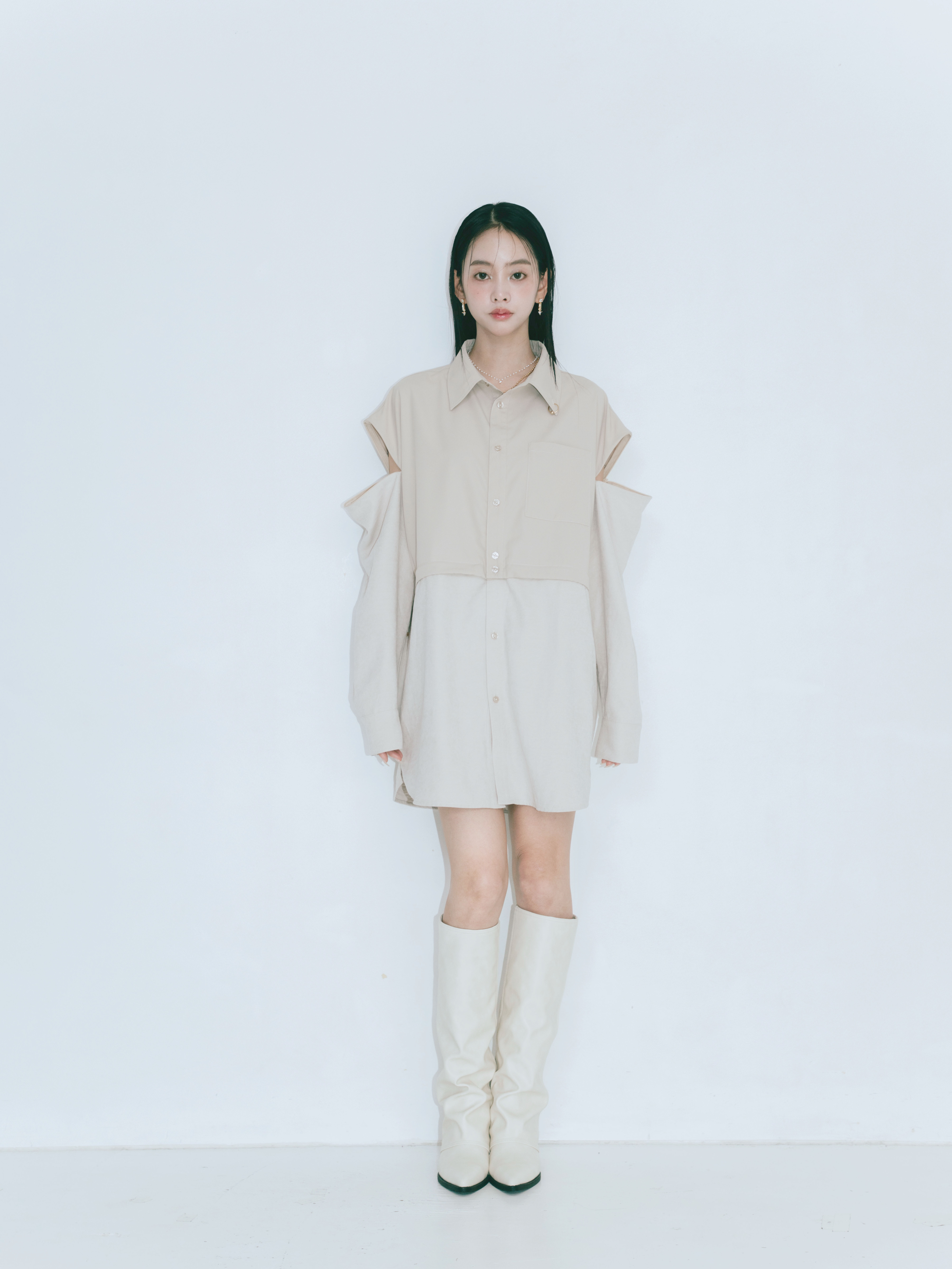 【JOUR by Crayme,】2way Slit Mix Shirt