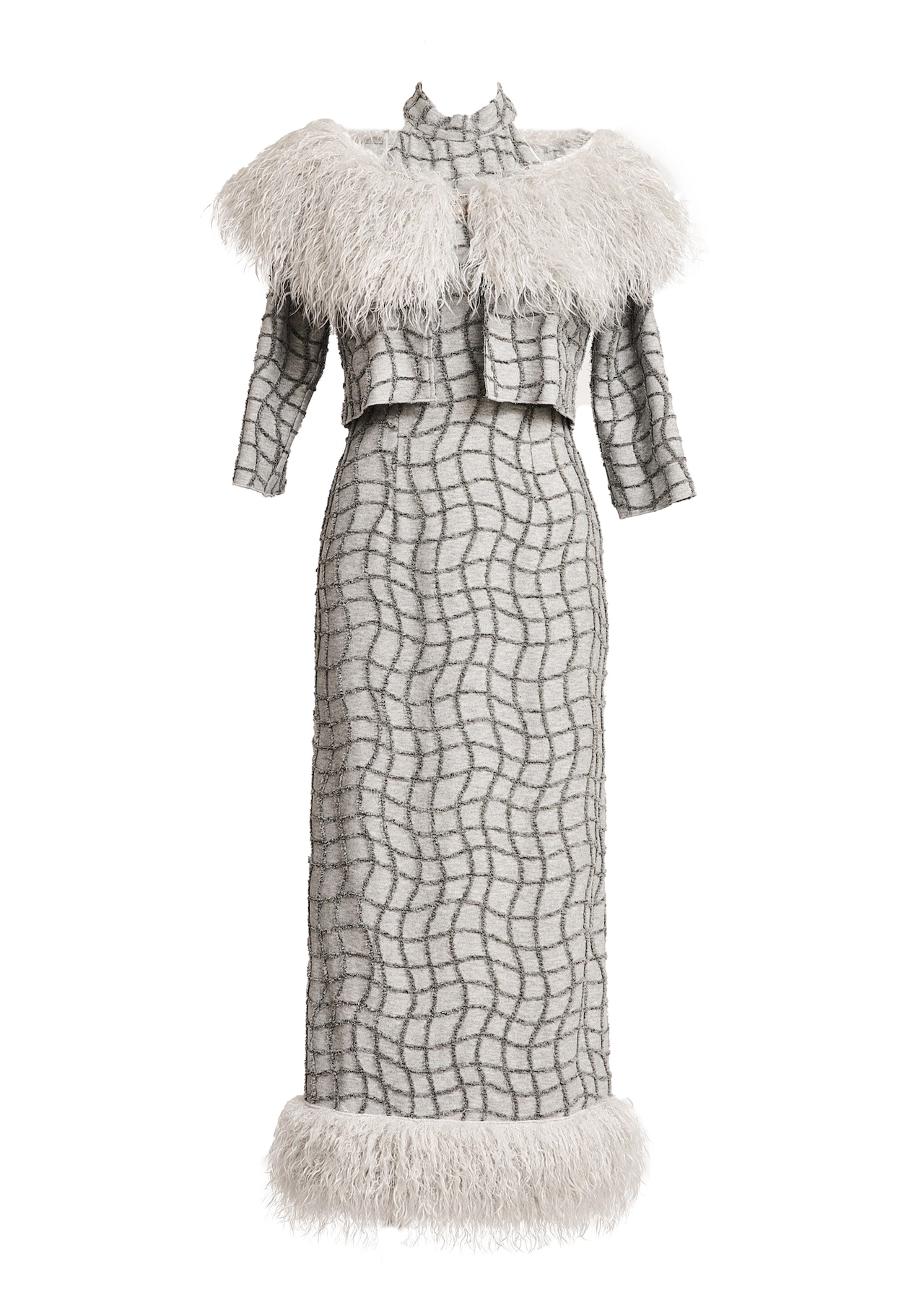 Fur Fringe Waffle Dress Set