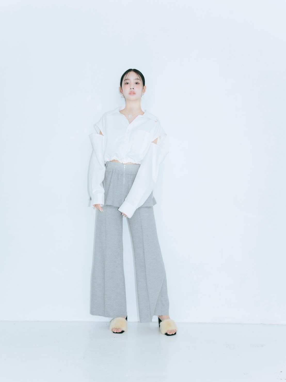 【JOUR by Crayme,】2way Slit Mix Shirt