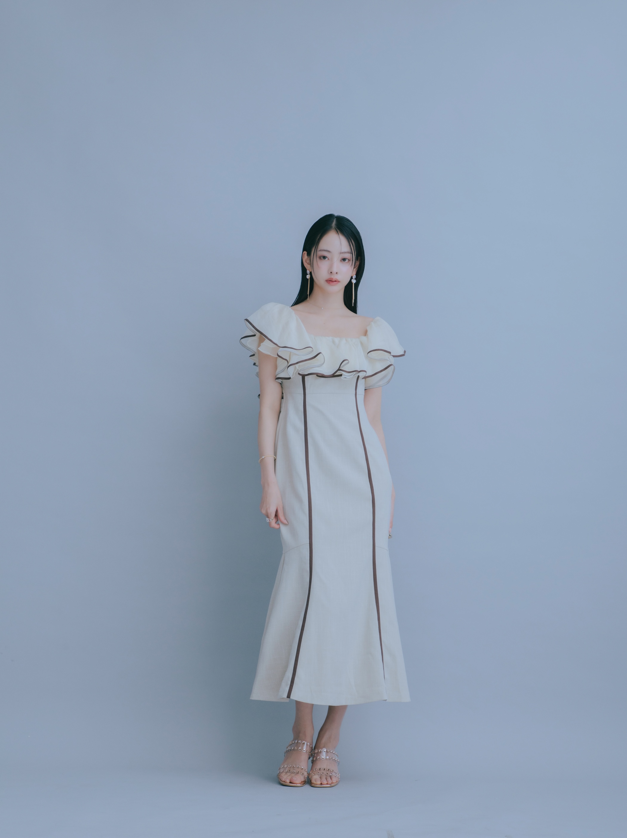 Sheer Frill Piping Dress