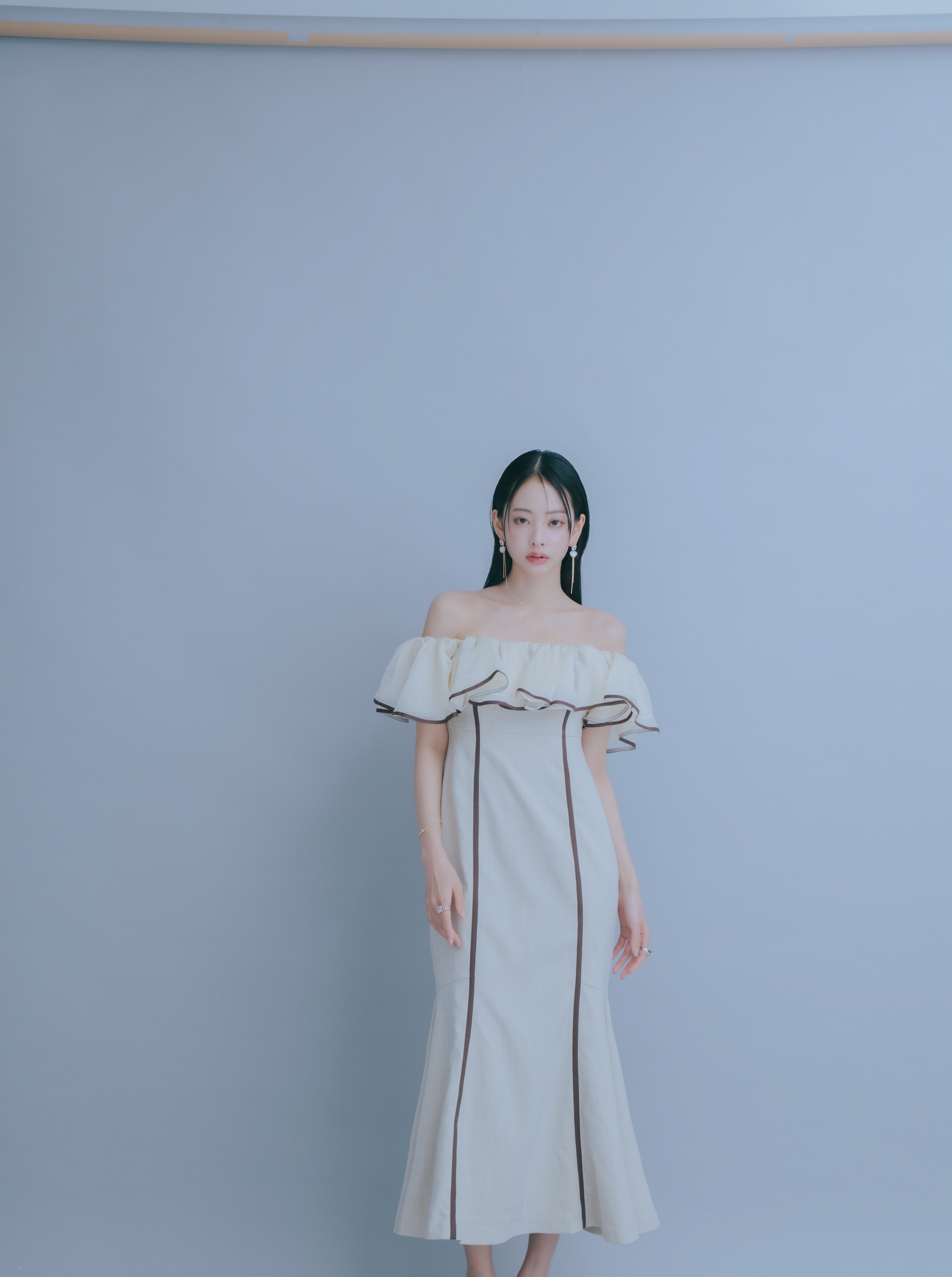 Sheer Frill Piping Dress