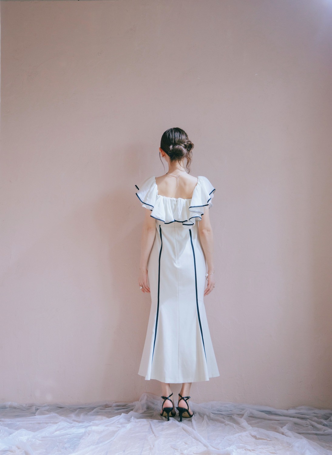 Sheer Frill Piping Dress