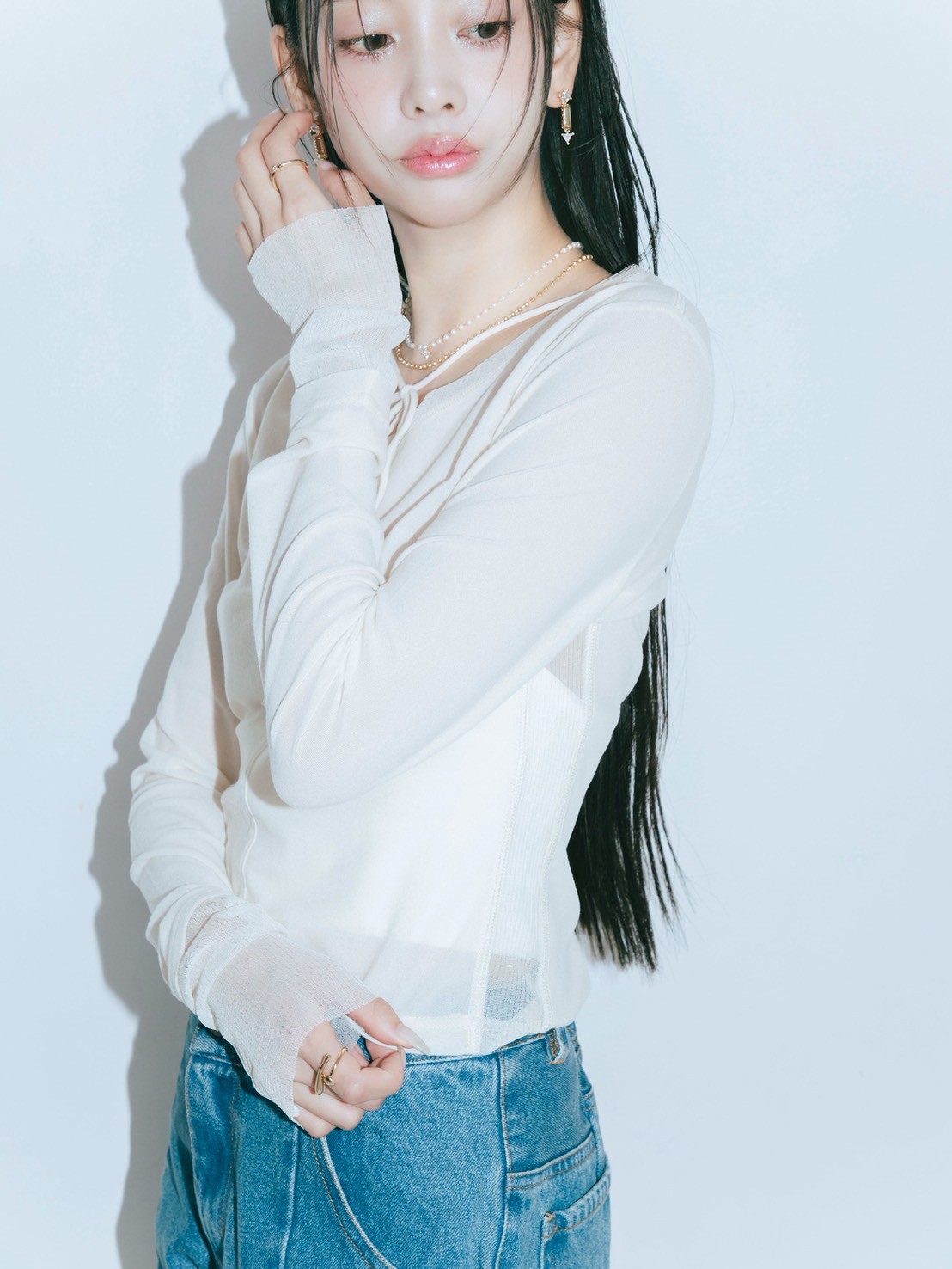 【JOUR by Crayme,】Mix Sheer Tops