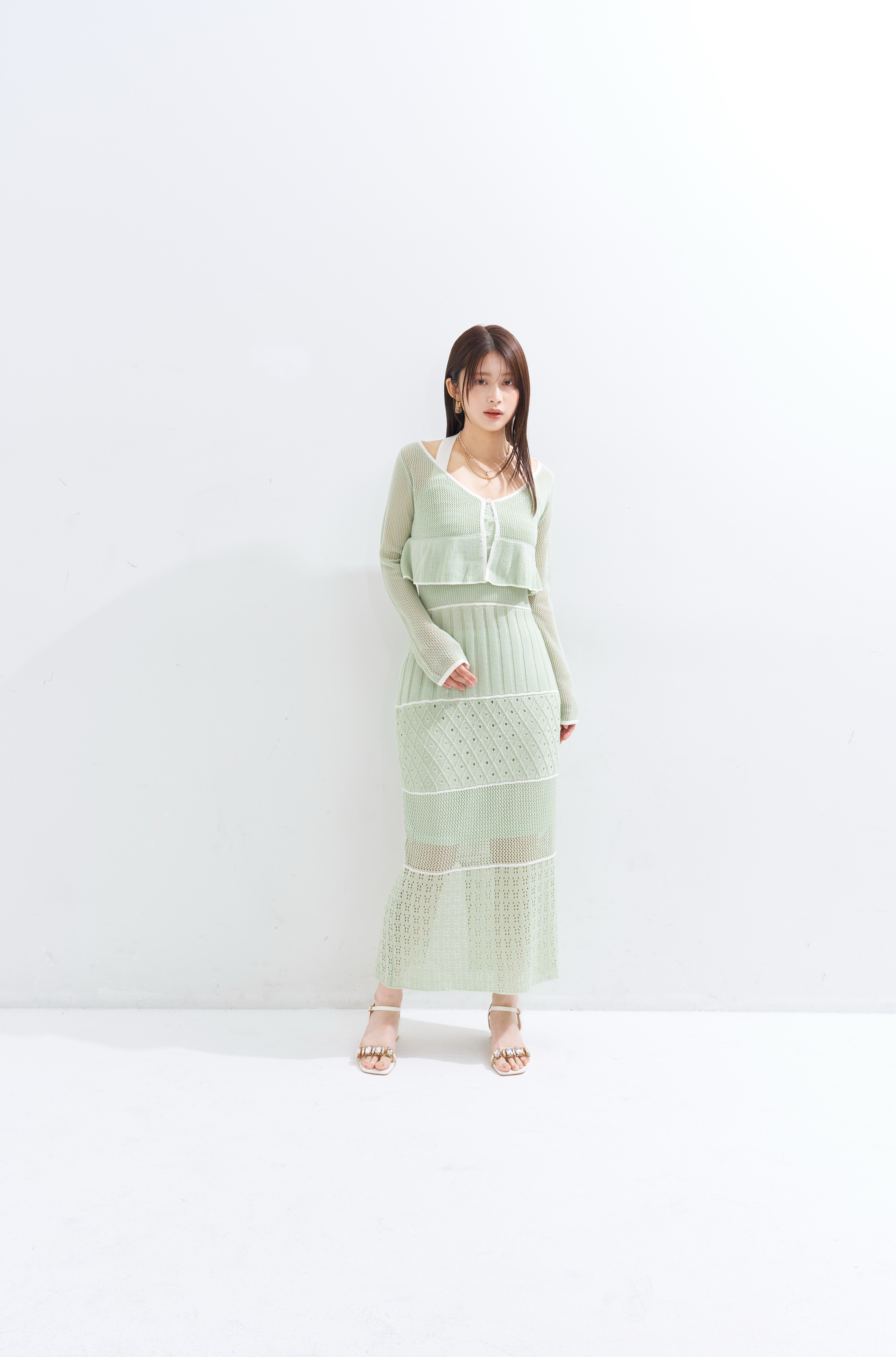【JOUR by Crayme,】Crochet Knit Dress Set