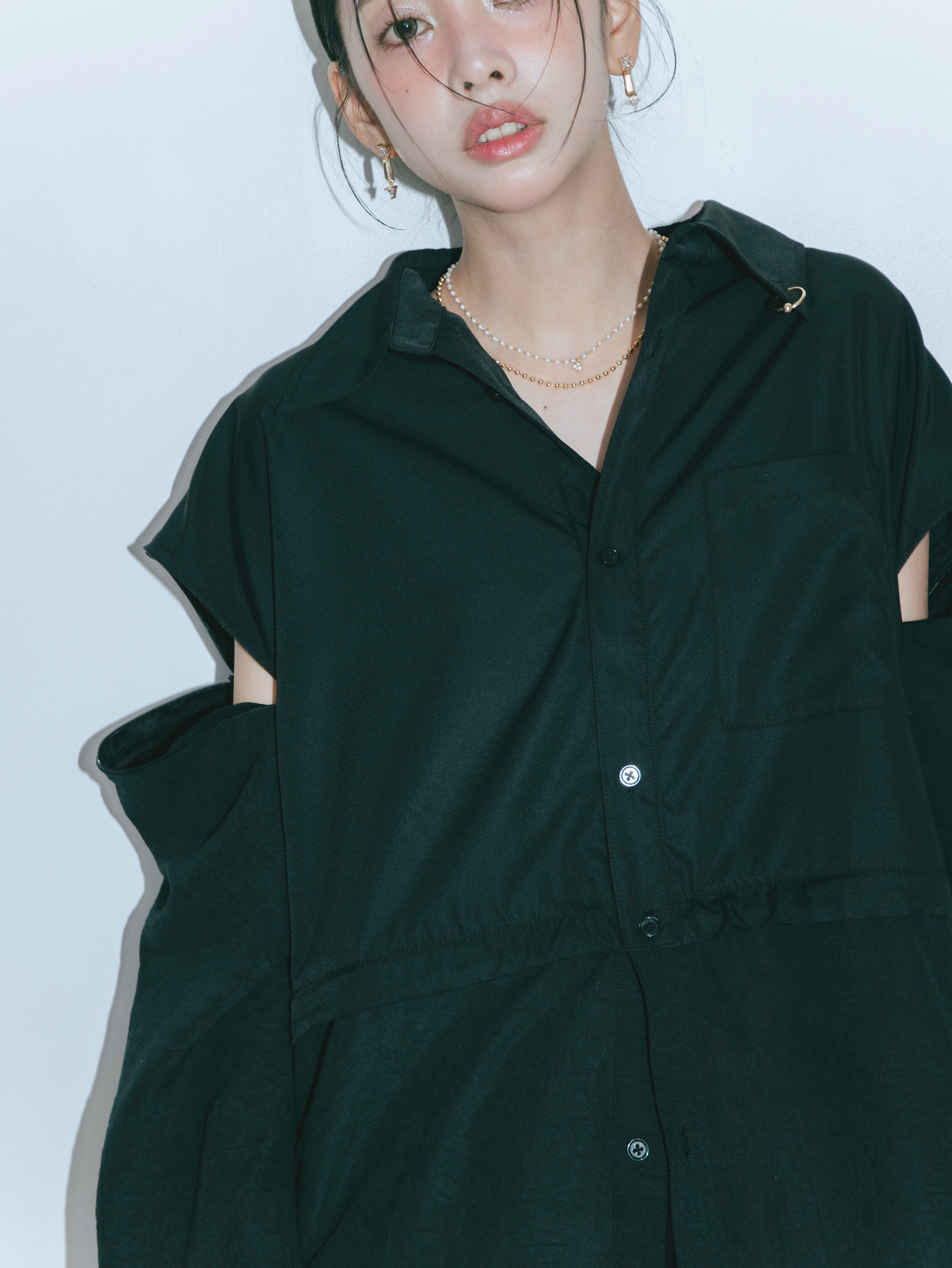 【JOUR by Crayme,】2way Slit Mix Shirt