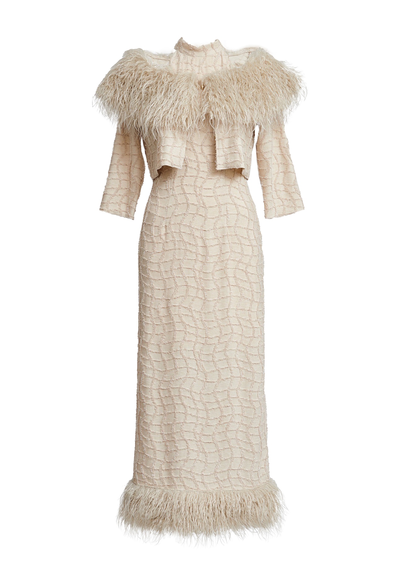 Fur Fringe Waffle Dress Set