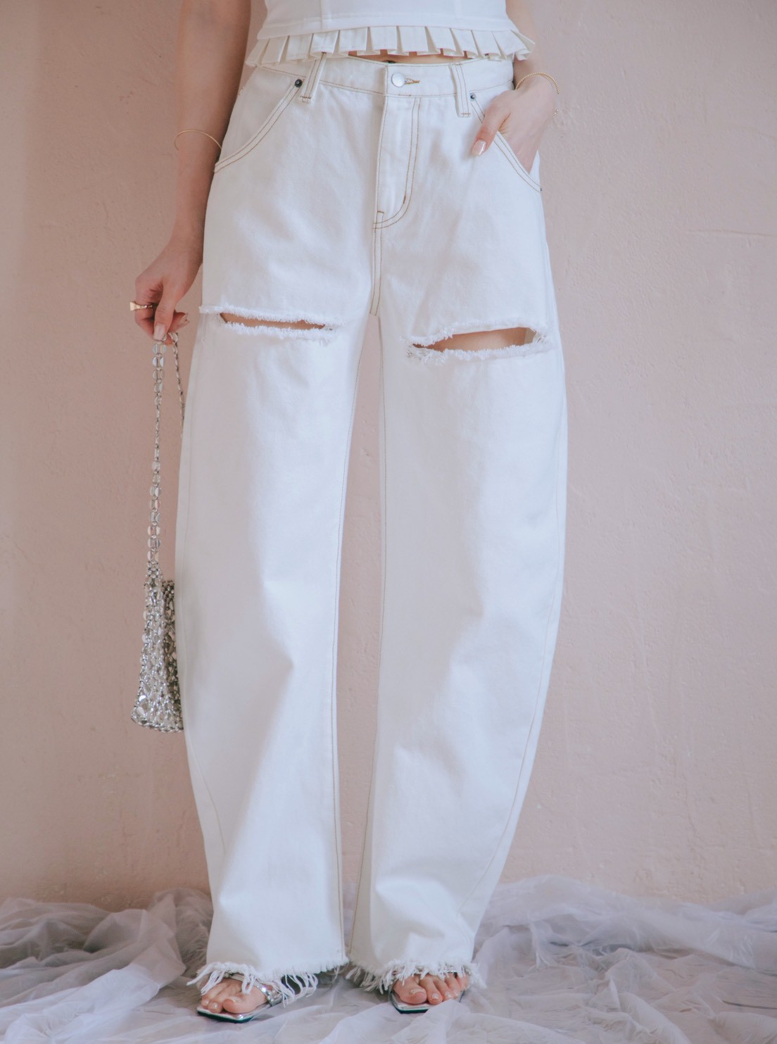 Slit Barrel Denim Pants