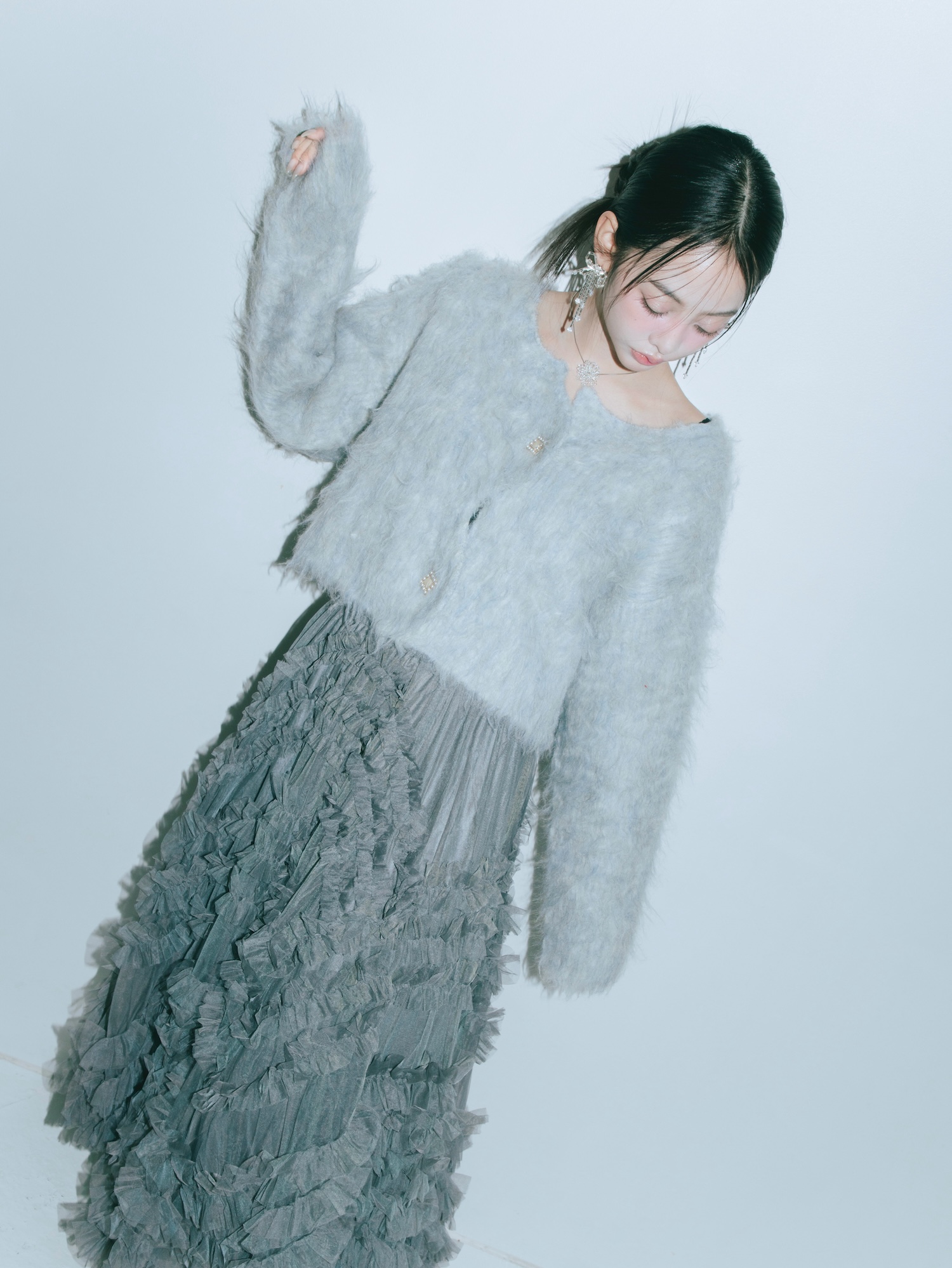 Scallop Shaggy Knit Cardigan