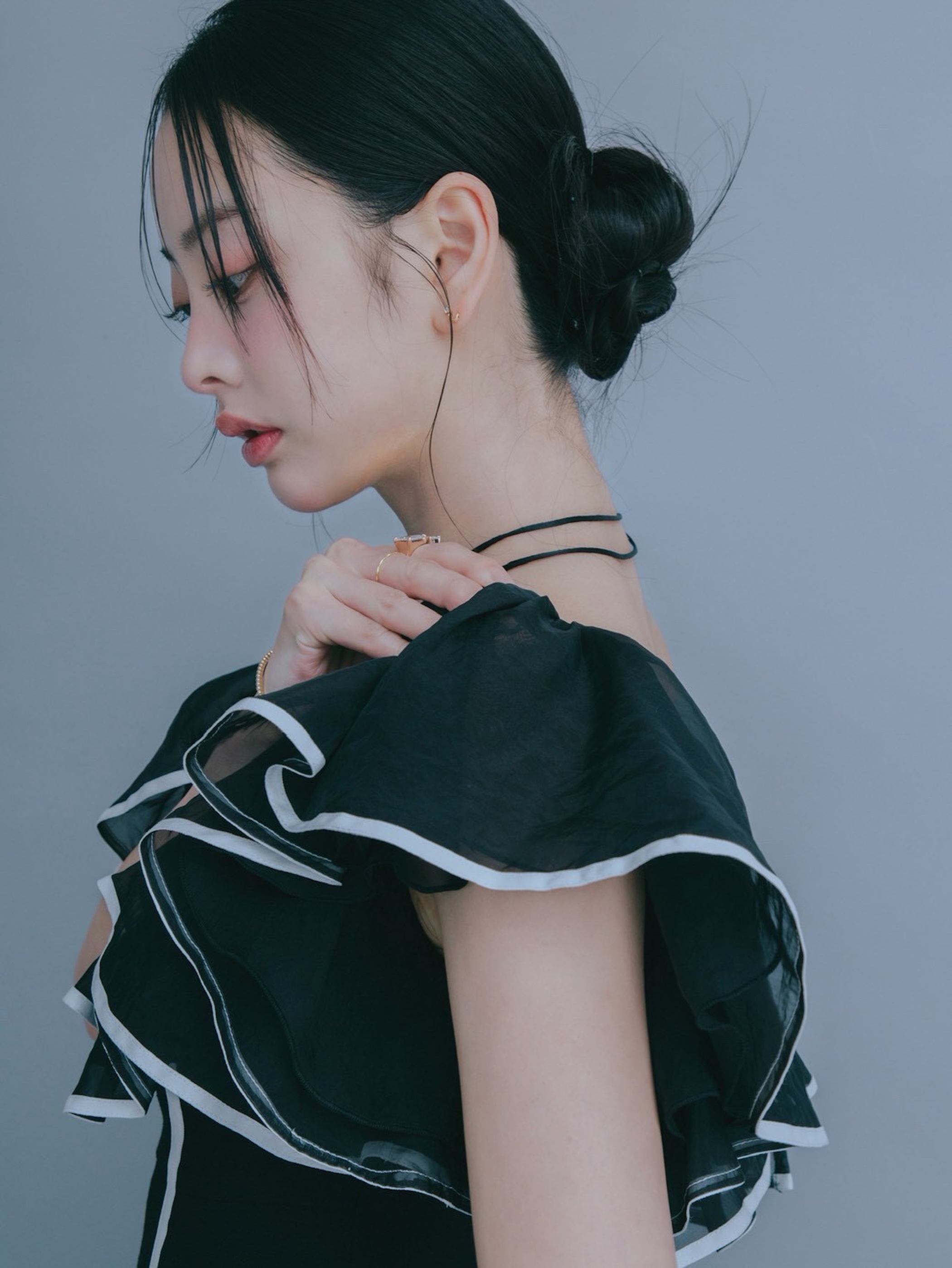 Sheer Frill Piping Dress
