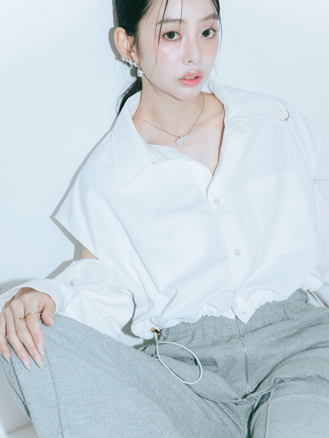 【JOUR by Crayme,】2way Slit Mix Shirt