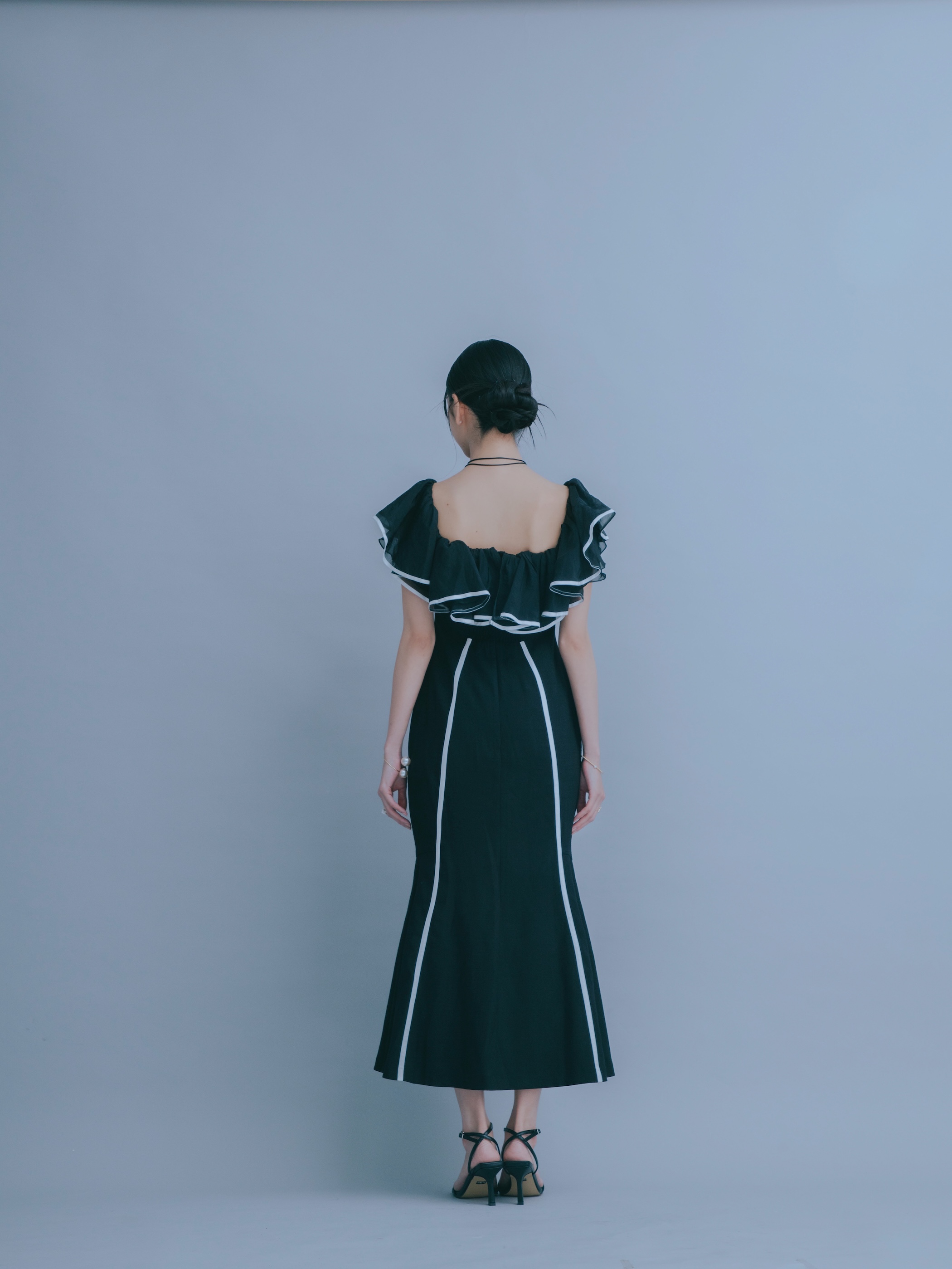 Sheer Frill Piping Dress