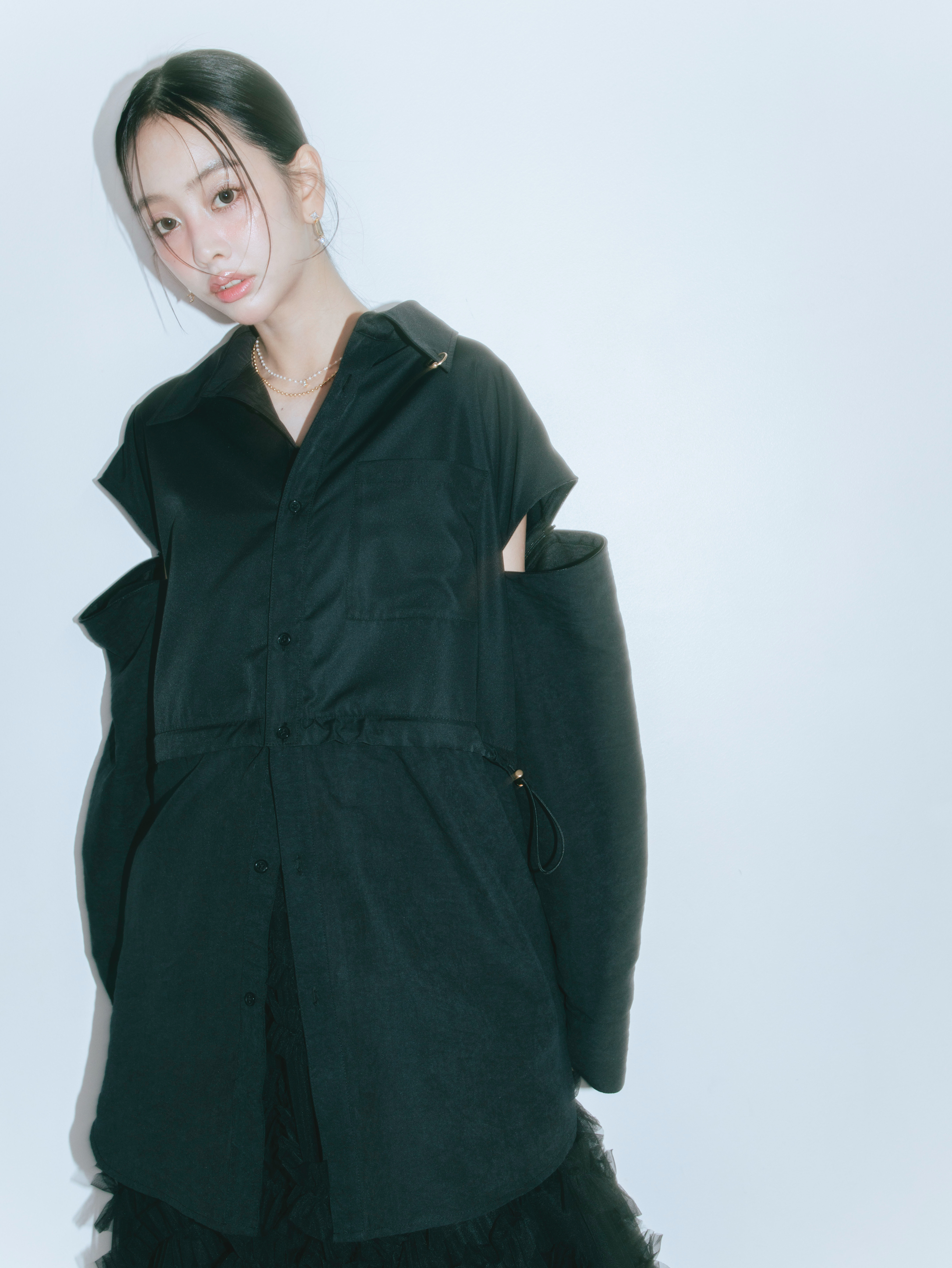 【JOUR by Crayme,】2way Slit Mix Shirt
