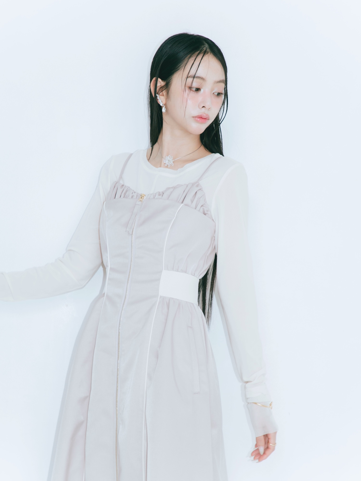 【JOUR by Crayme,】Front Zip Line Dress Set