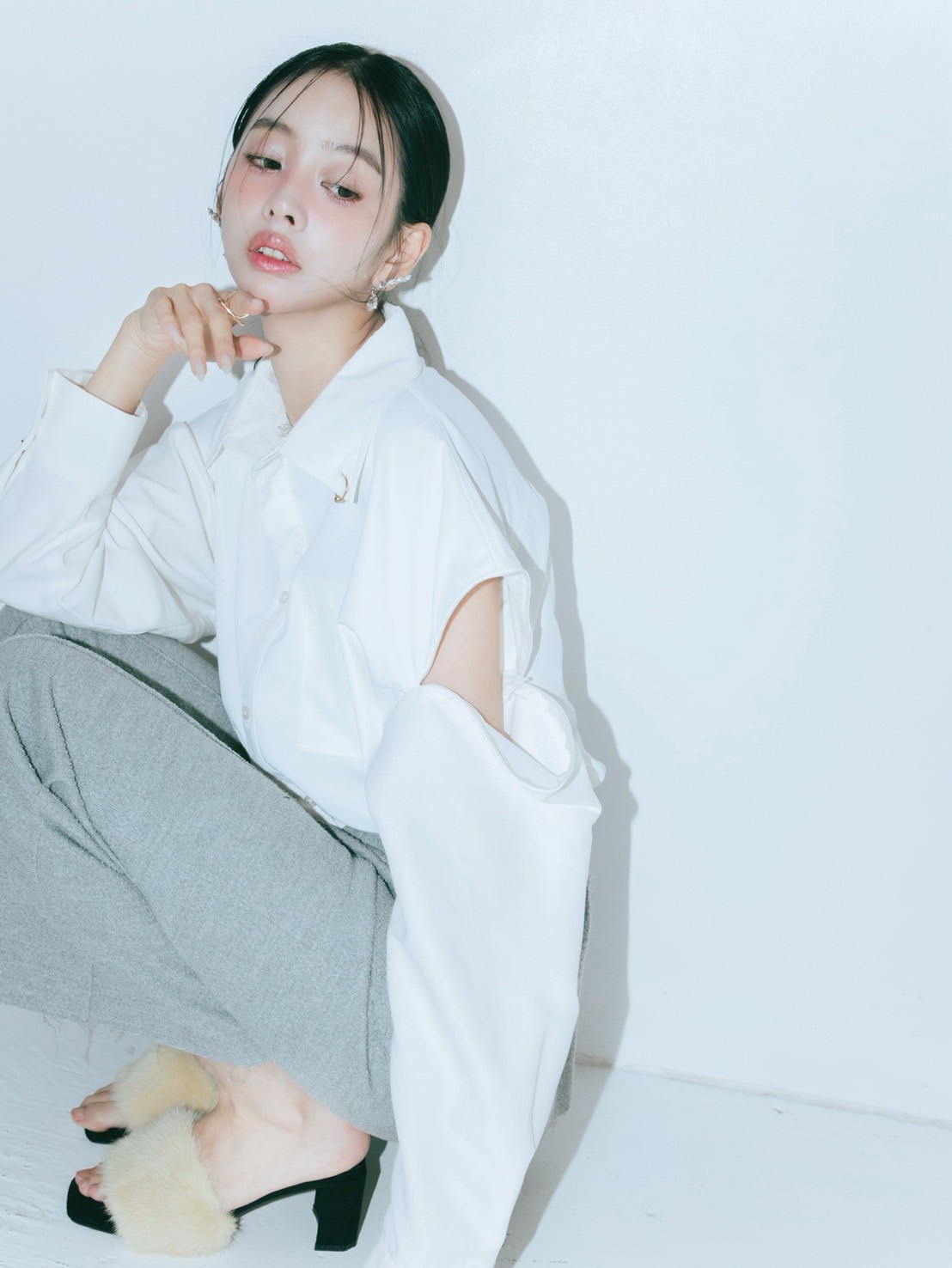 【JOUR by Crayme,】2way Slit Mix Shirt