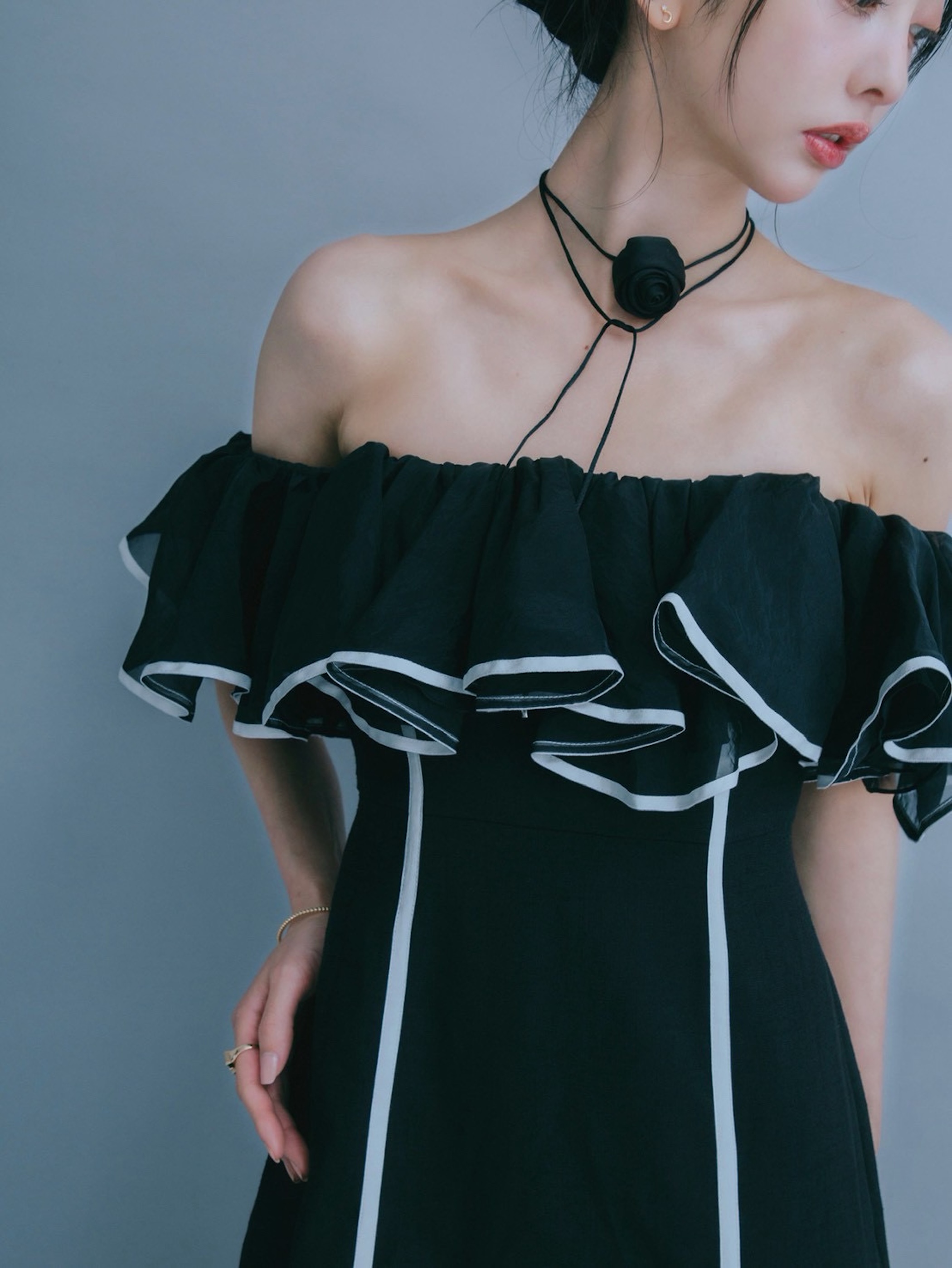 Sheer Frill Piping Dress