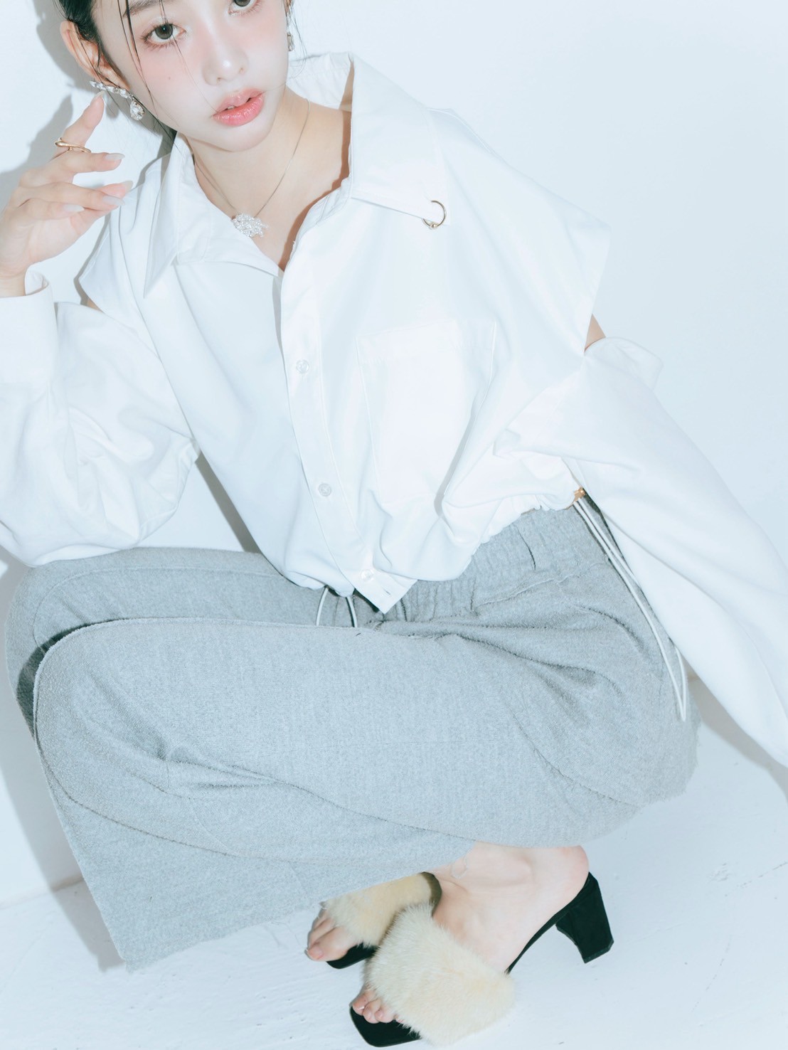 【JOUR by Crayme,】2way Slit Mix Shirt