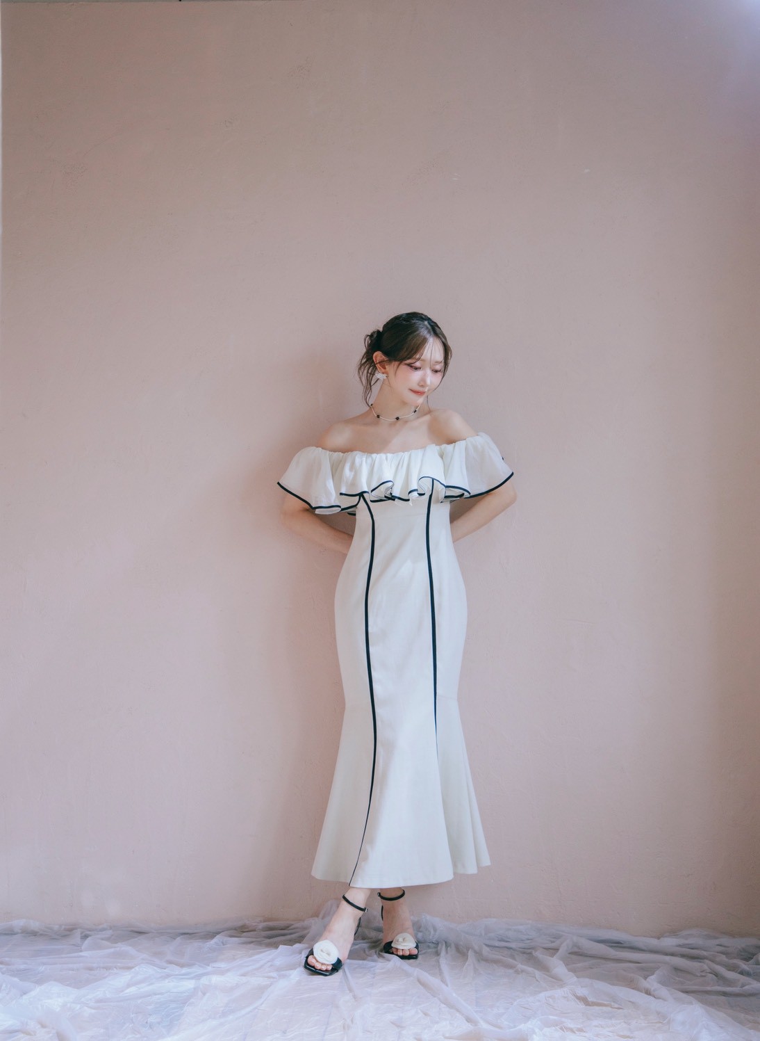 Sheer Frill Piping Dress
