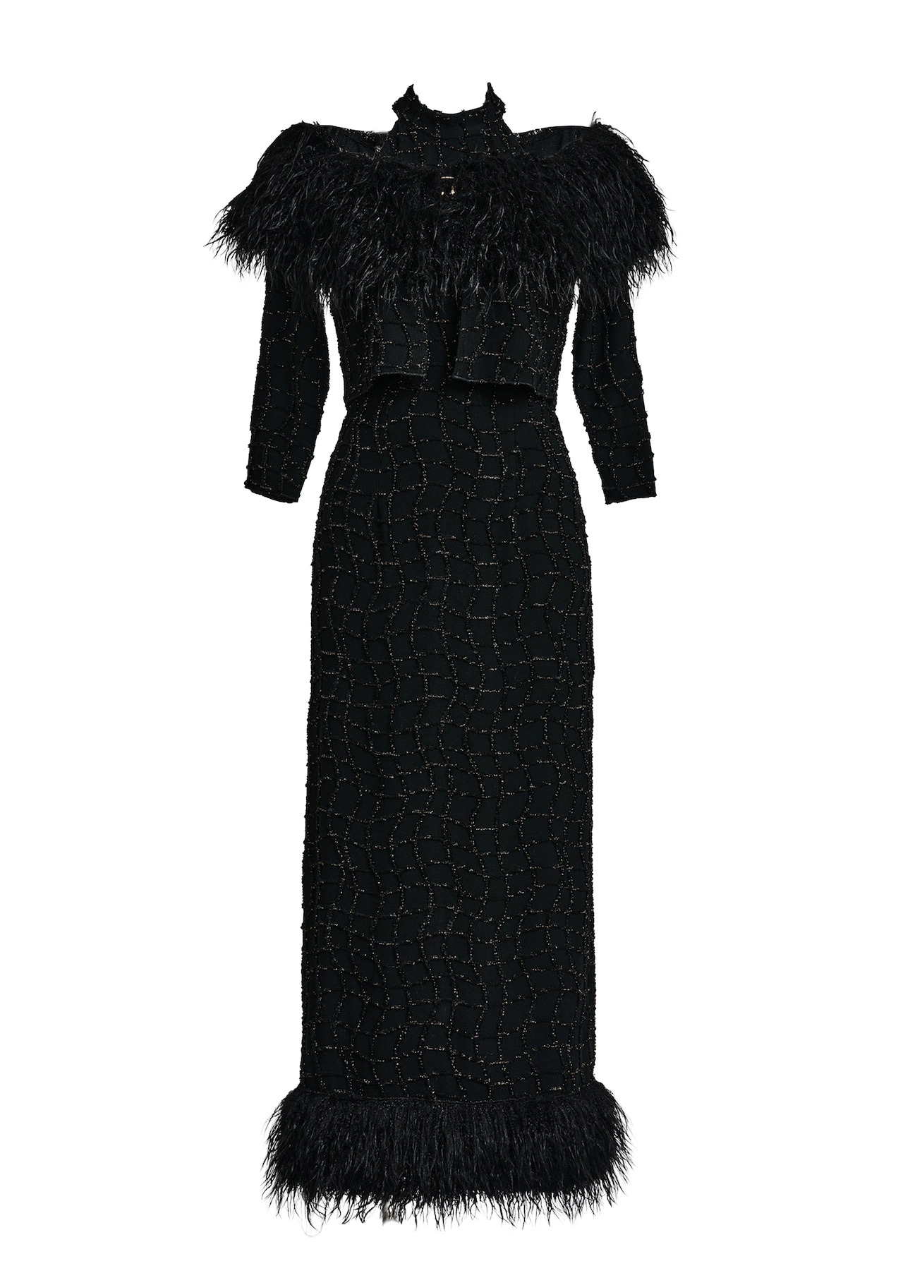 Fur Fringe Waffle Dress Set