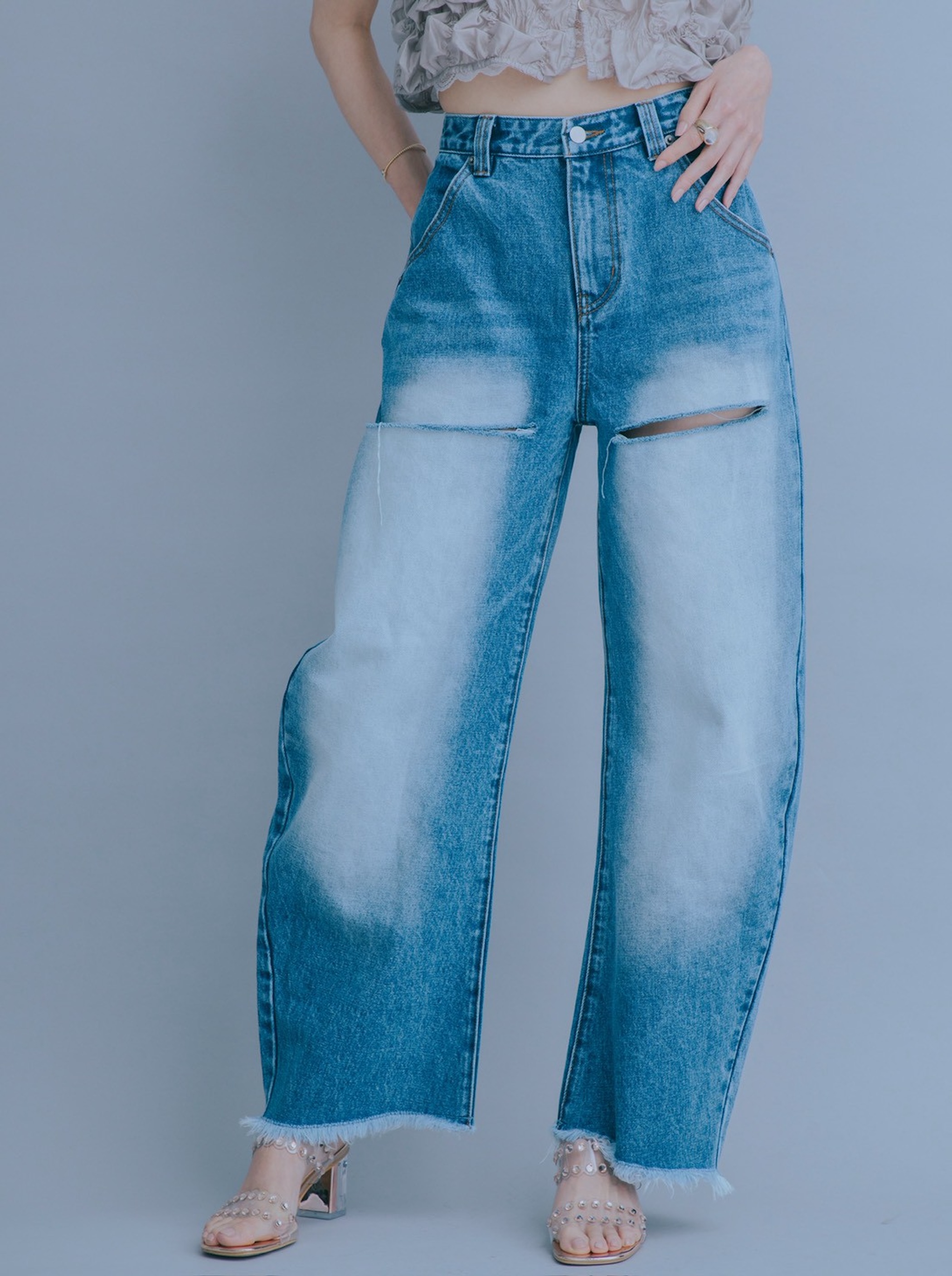 Slit Barrel Denim Pants